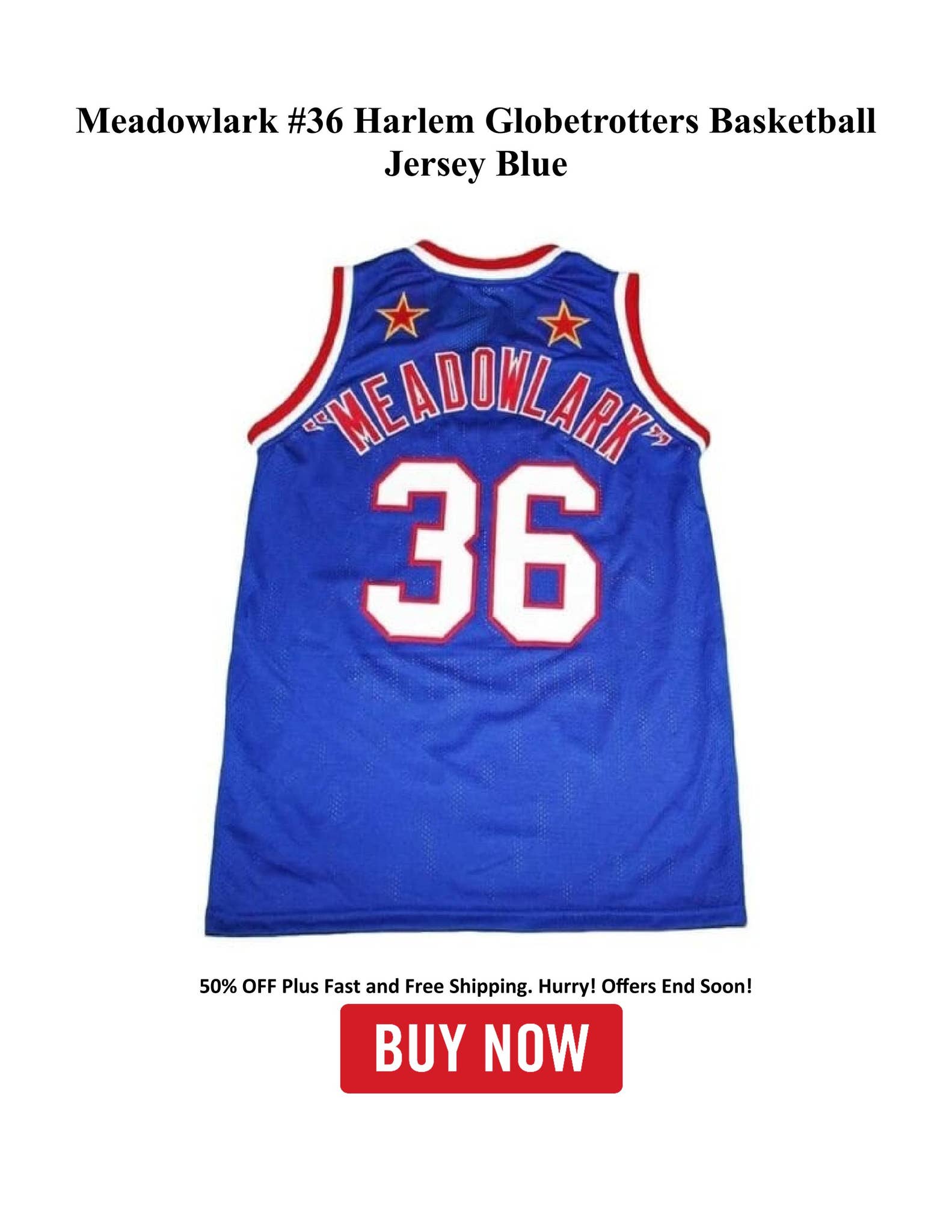 Meadowlark #36 Harlem Globetrotters Basketball Jersey Blue