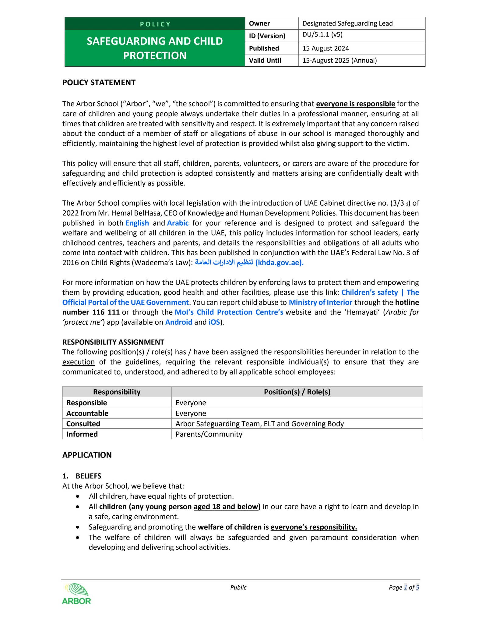Safeguarding and child protection policy by Arbor Dubai - Issuu