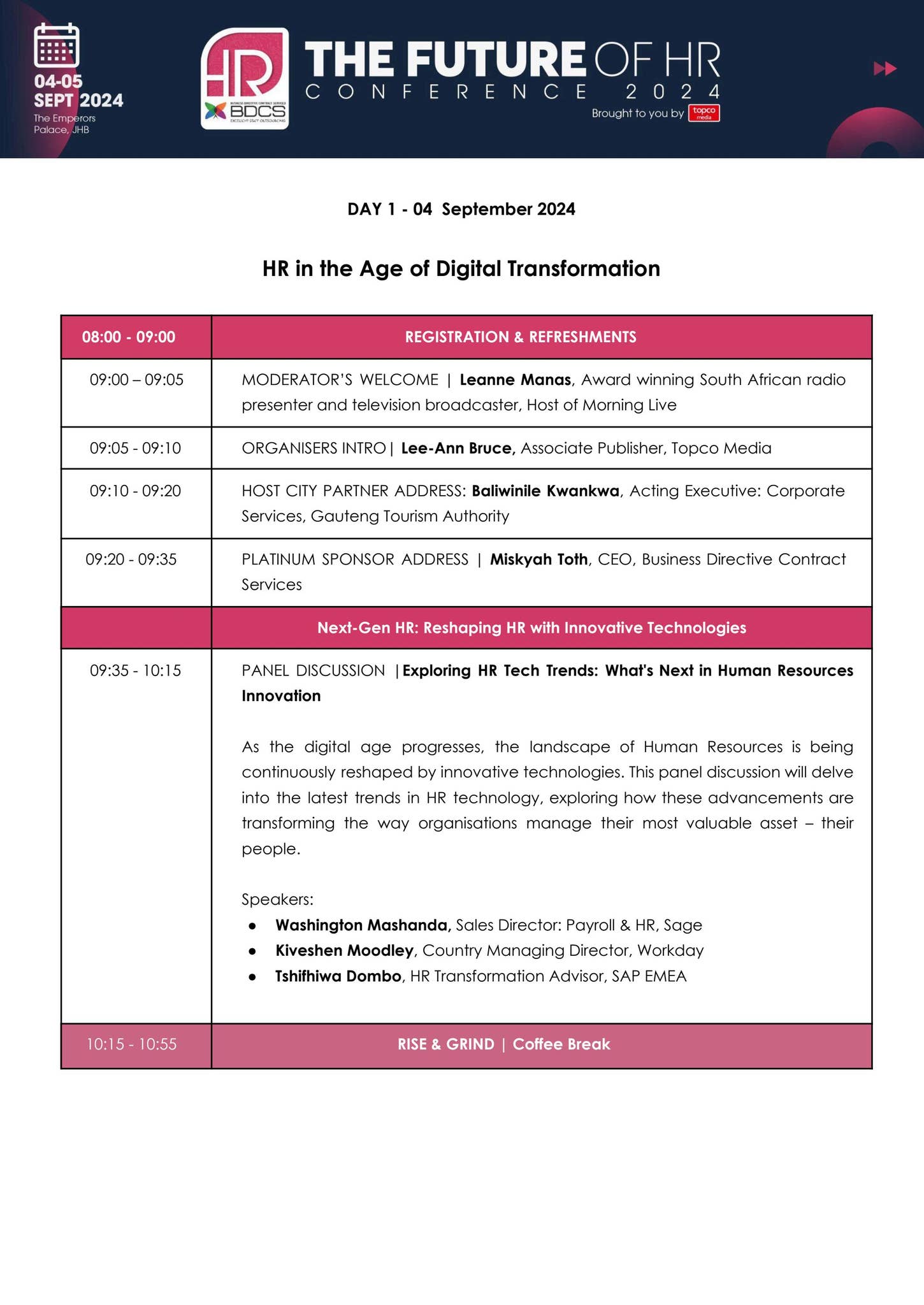 BDCS Future of HR 2024 | Conference Schedule by Topco Media - Issuu