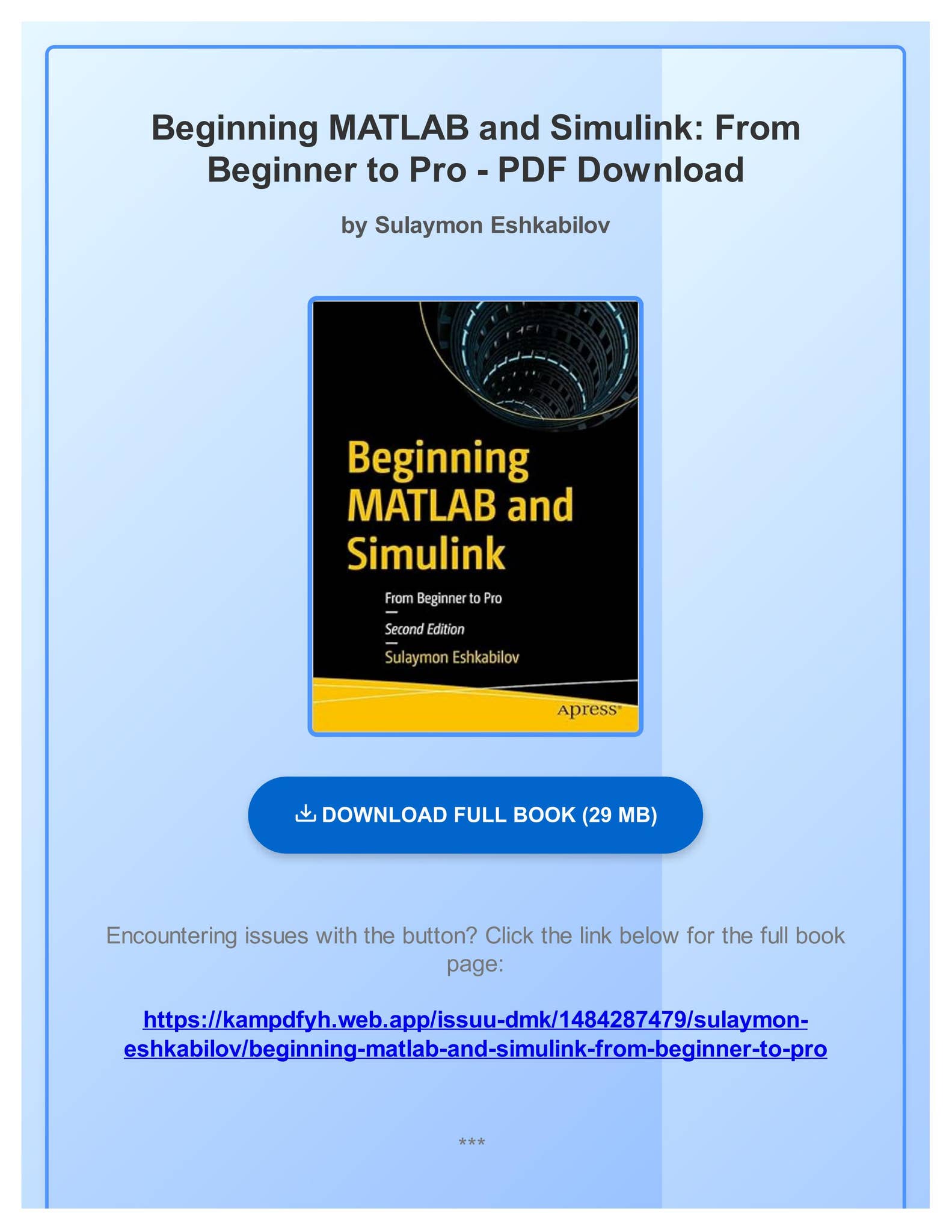 (PDF) Beginning MATLAB and Simulink: From Beginner to Pro by Sulaymon ...