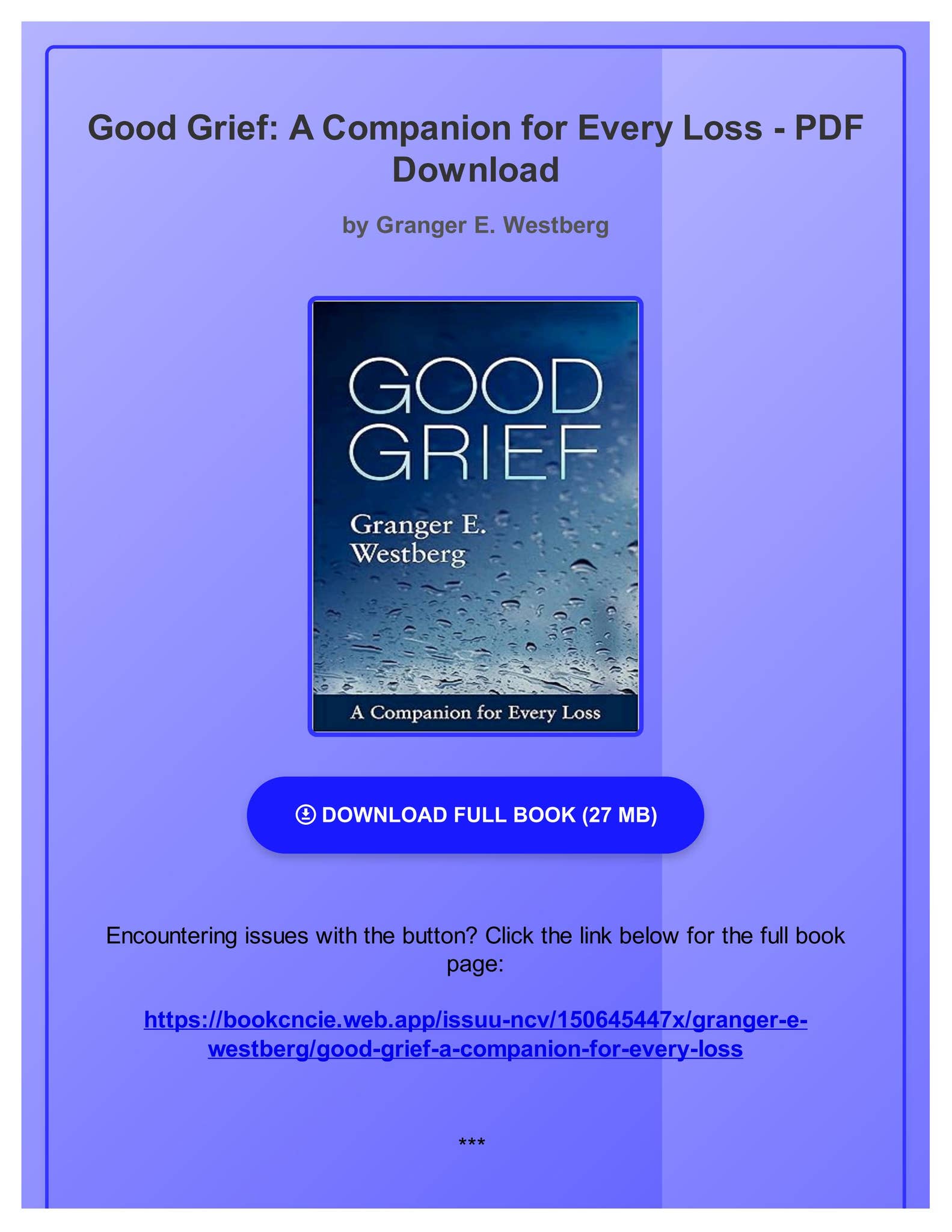 Free PDF Good Grief: A Companion for Every Loss by Granger E