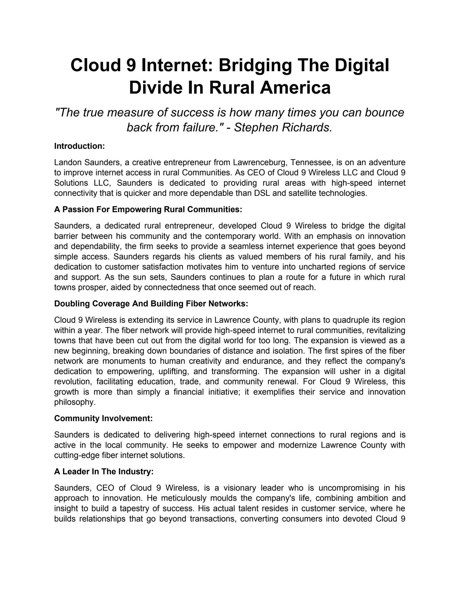 Cloud 9 Internet: Bridging The Digital Divide In Rural America by Jake ...