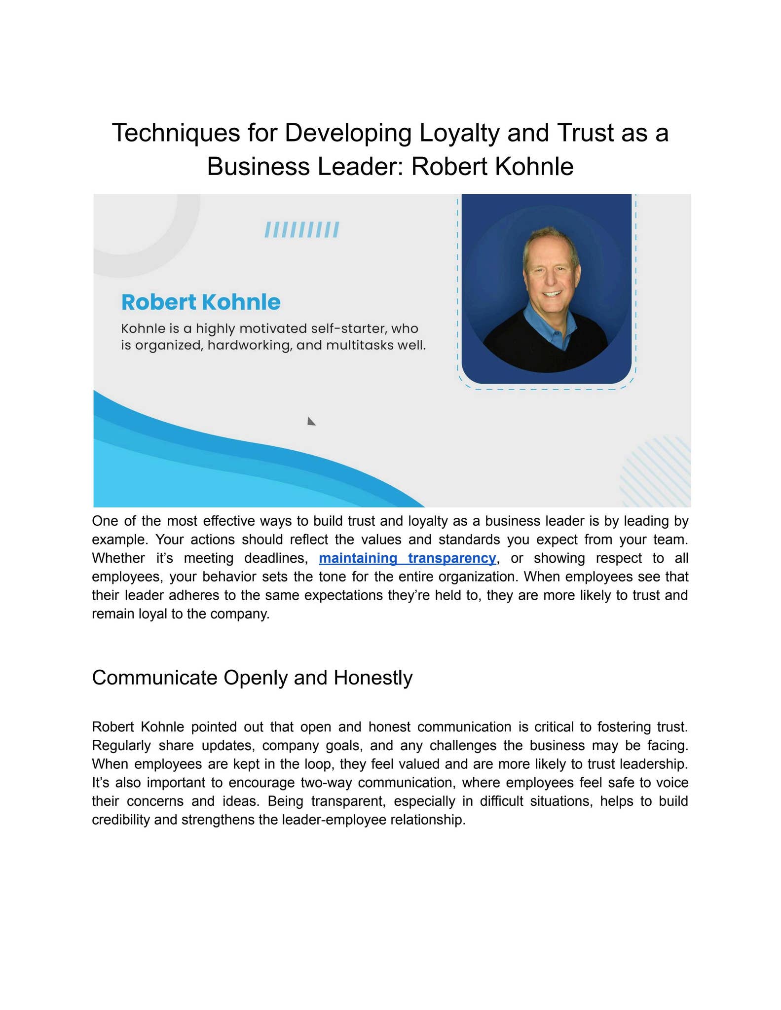 Techniques for Developing Loyalty and Trust as a Business Leader ...