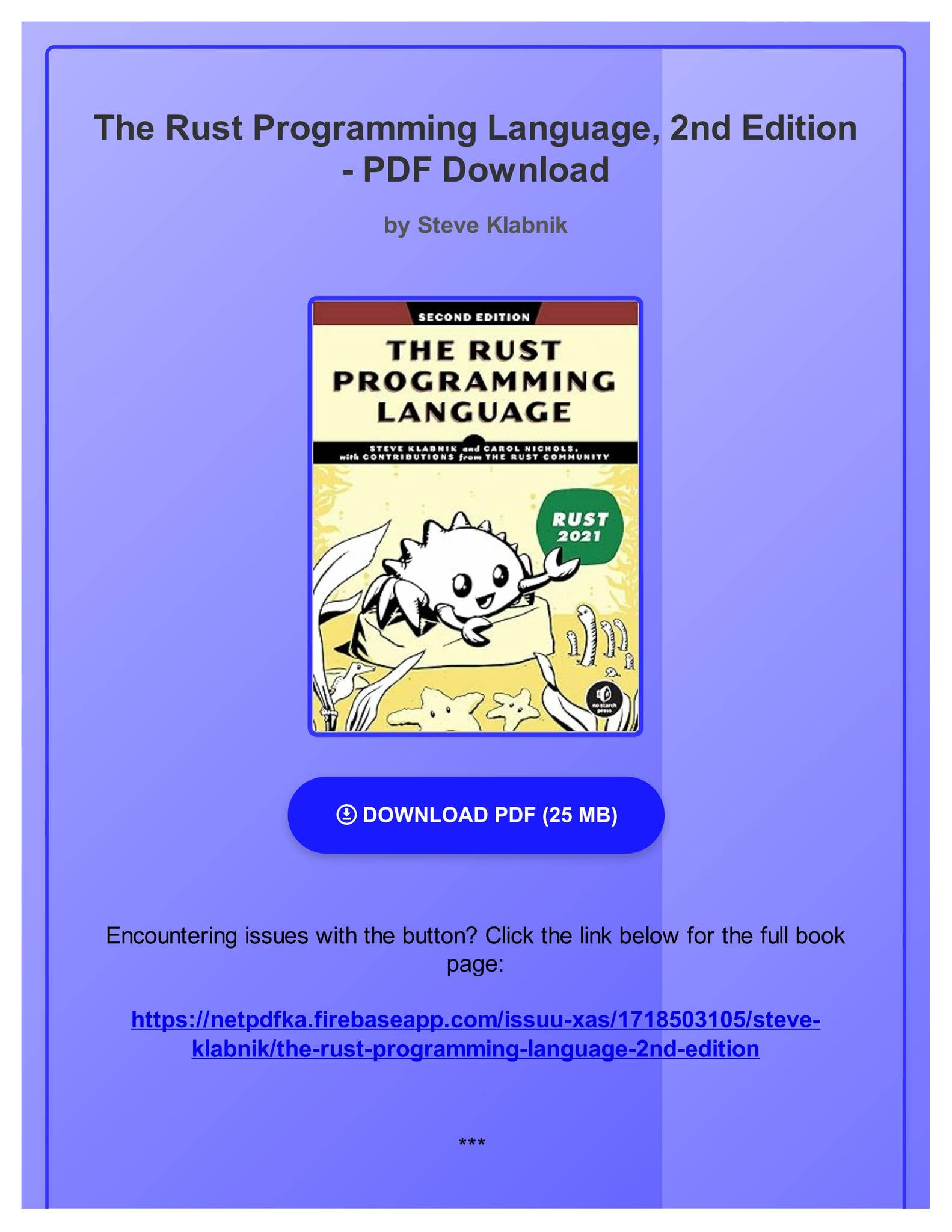 (Free Pdf) The Rust Programming Language, 2nd Edition by Steve Klabnik ...