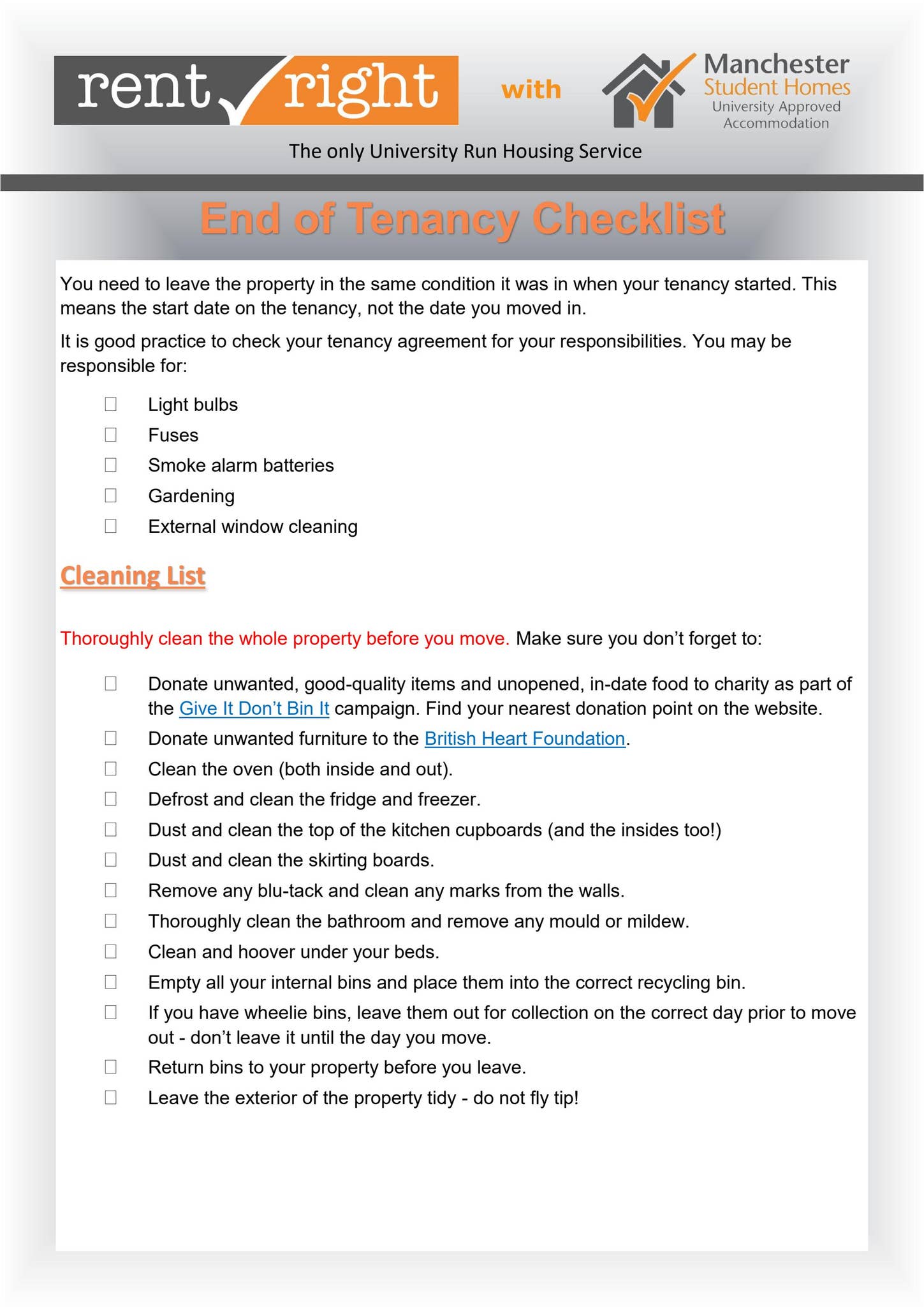 Right To Rent Checklist.pdf Rent Right - End of Tenancy Check List by Manchester Student Homes - Issuu