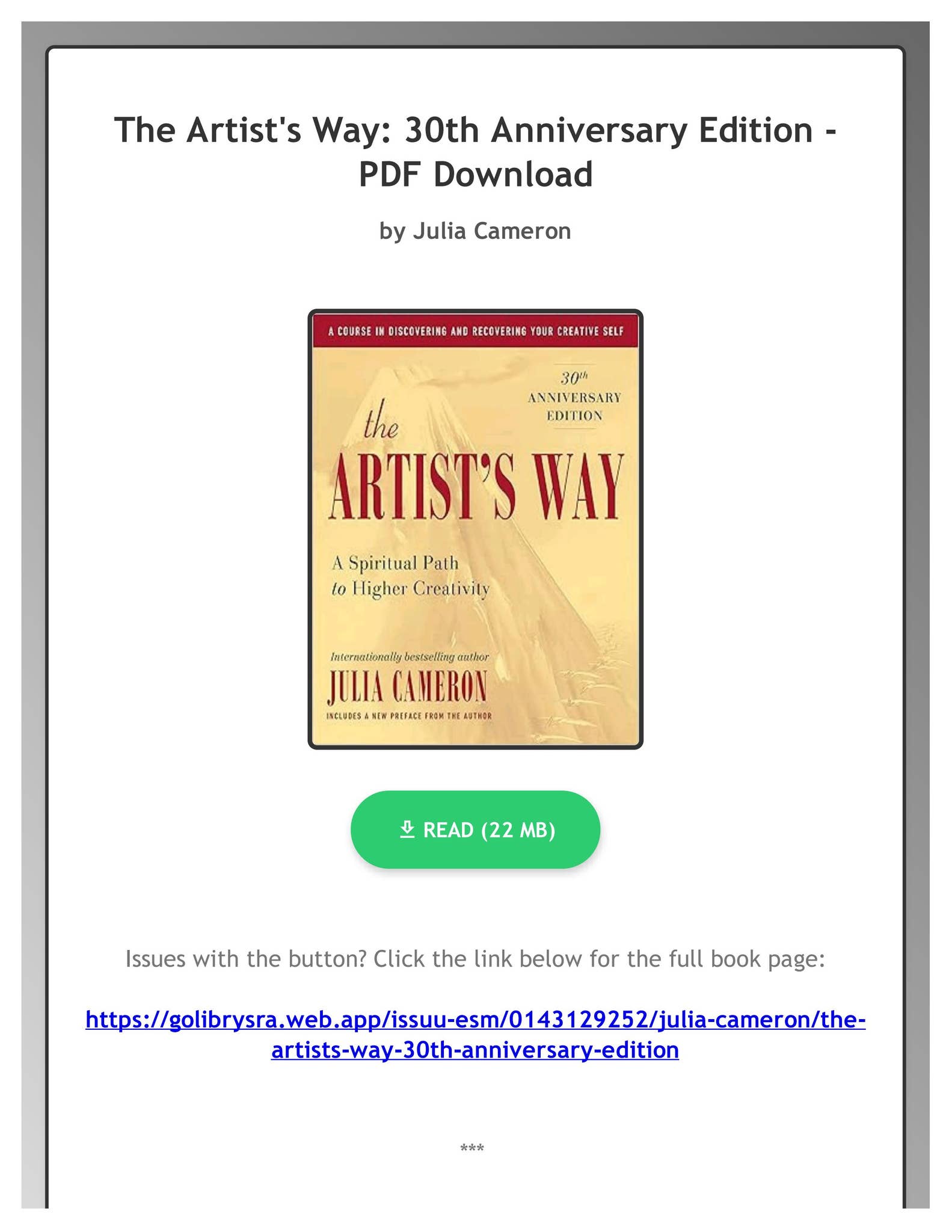 (FREE) (PDF) The Artist's Way 30th Anniversary Edition by Julia