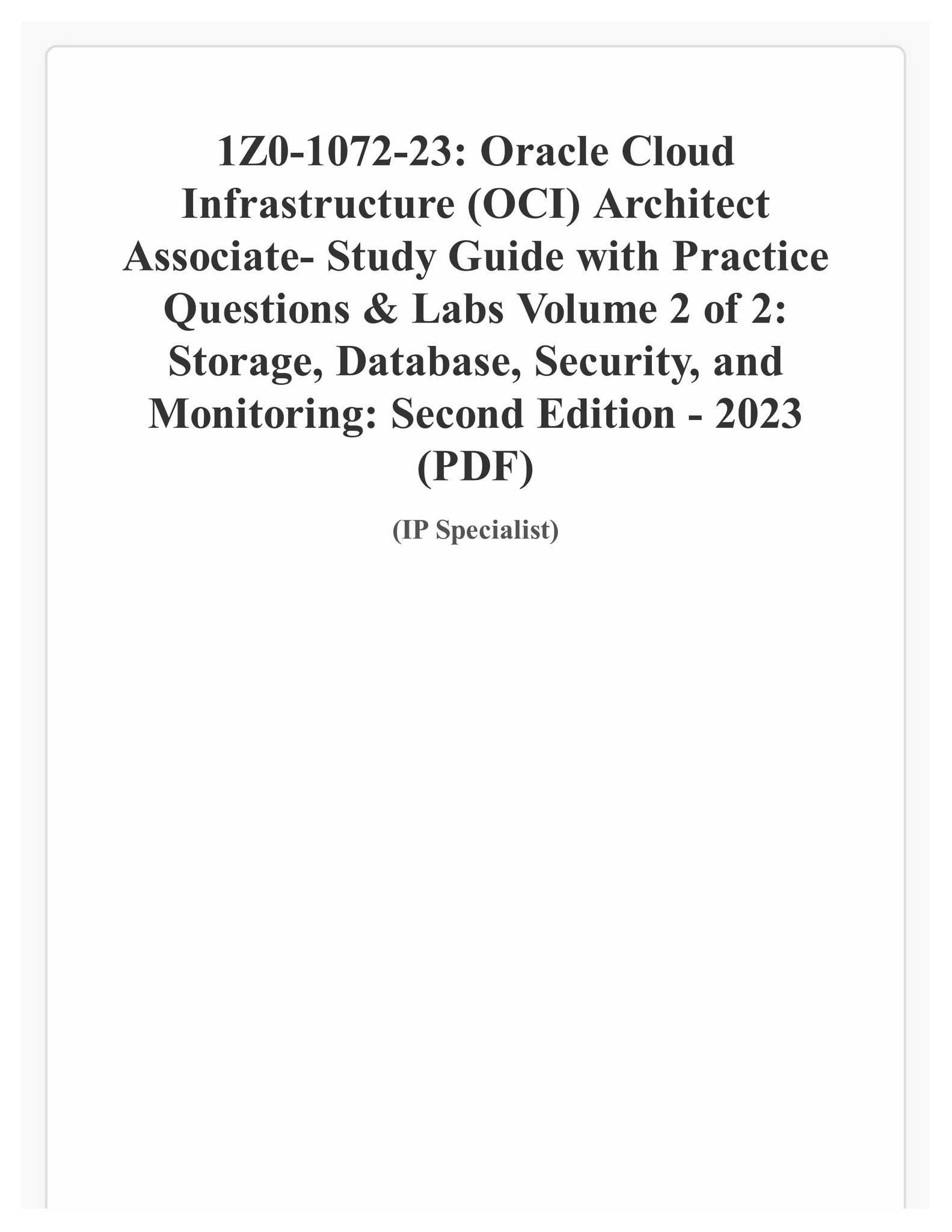 PDF) 1Z0-1072-23: Oracle Cloud Infrastructure (OCI