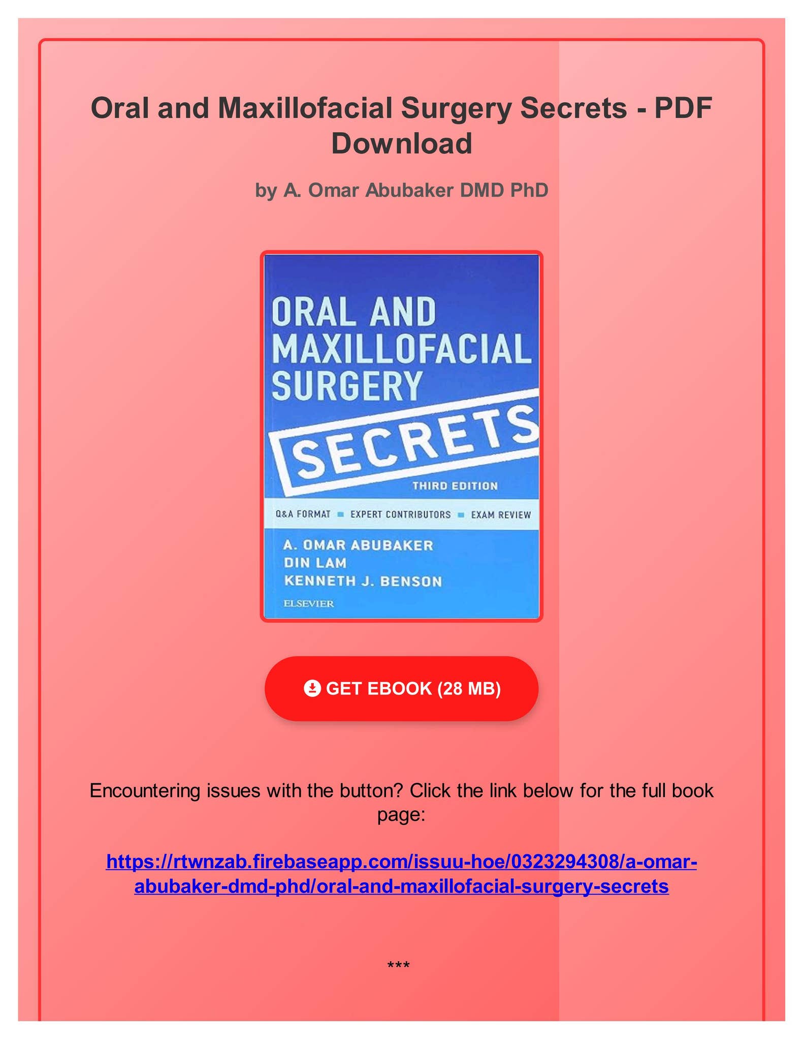 PDF Oral and Maxillofacial Surgery Secrets by A. Omar