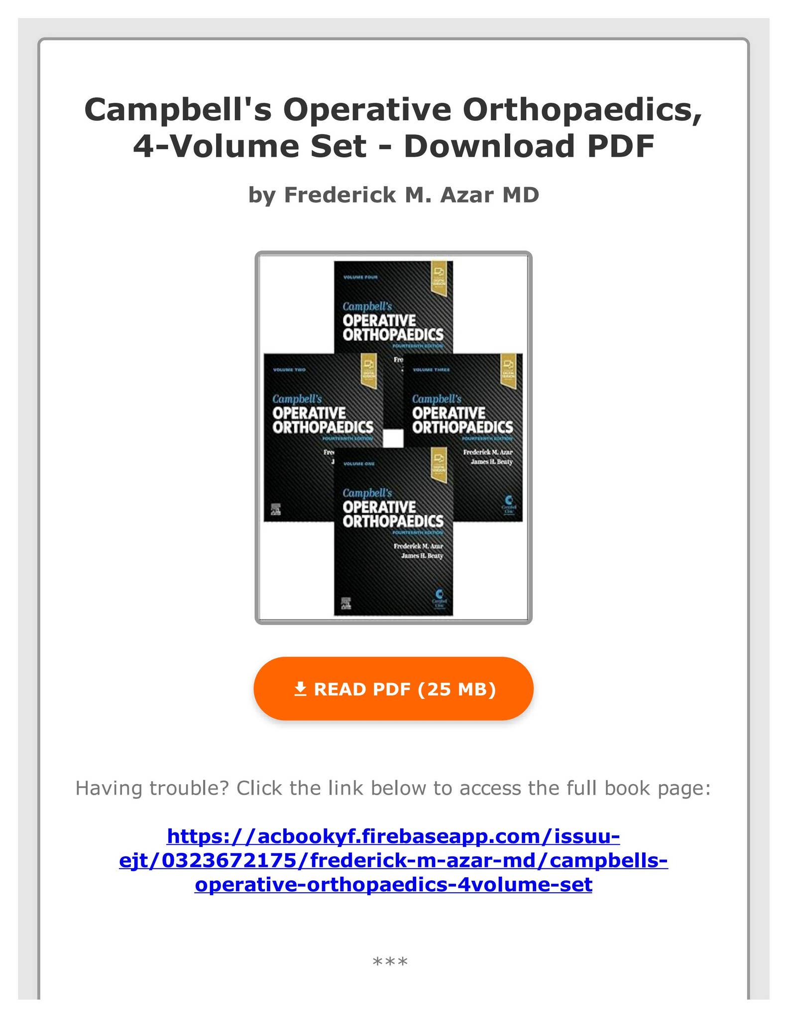 PDF Free) Campbell's Operative Orthopaedics, 4-Volume