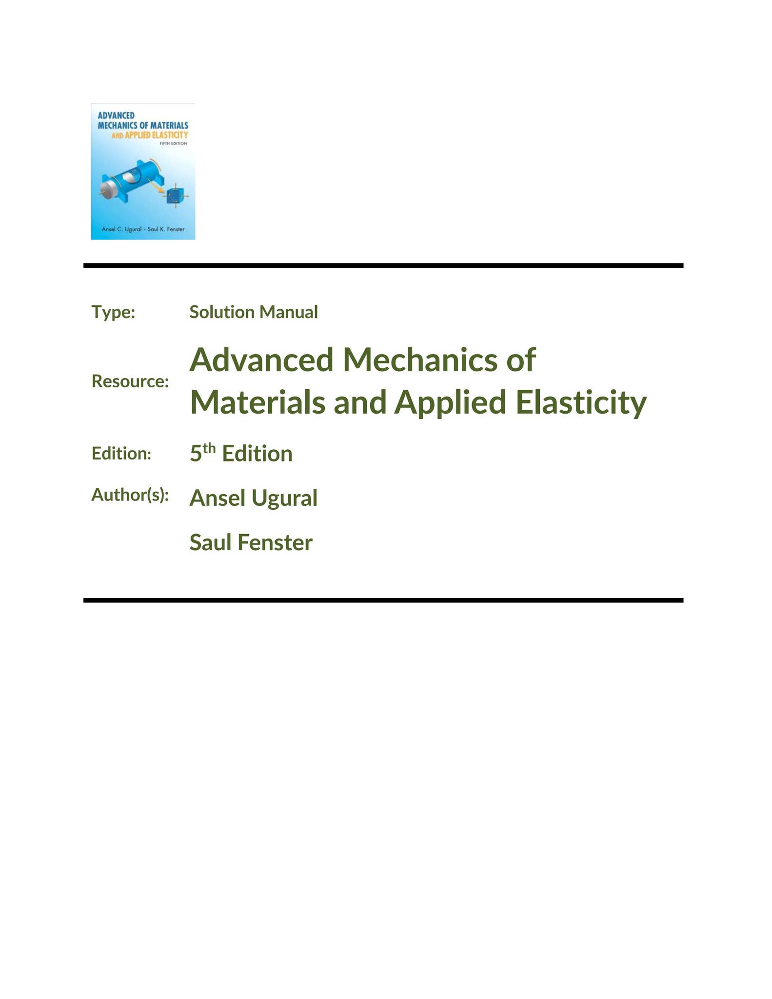 Solution Manual for Advanced Mechanics of Materials and Applied ...