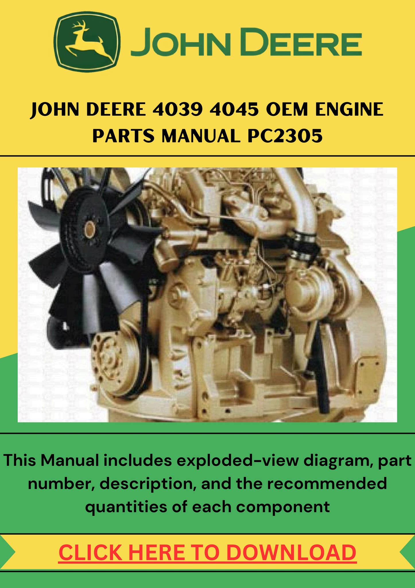 Pdf John Deere 4039 4045 OEM Engine Parts Manual PC2305 by