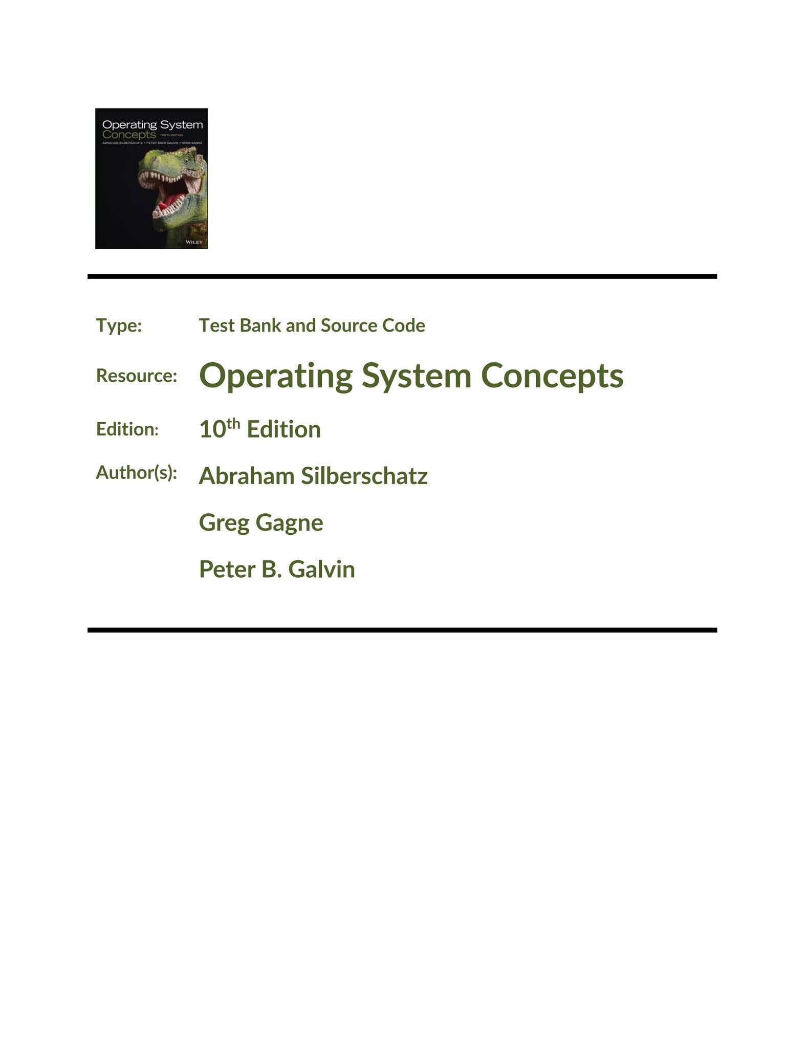 Test Bank & Source Code Solution for Operating System Concepts, 10th ...