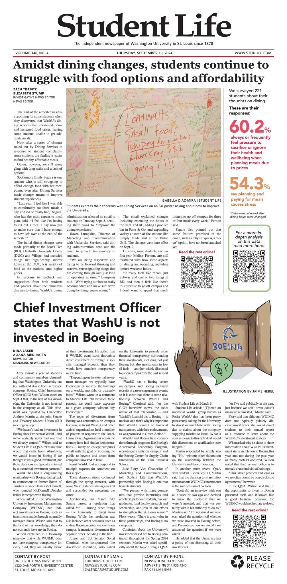 September 19, 2024 Student Life Newspaper, WashU in St. Louis by