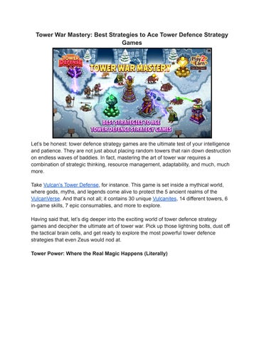 Tower War Mastery: Best Strategies to Ace Tower Defence Strategy Games