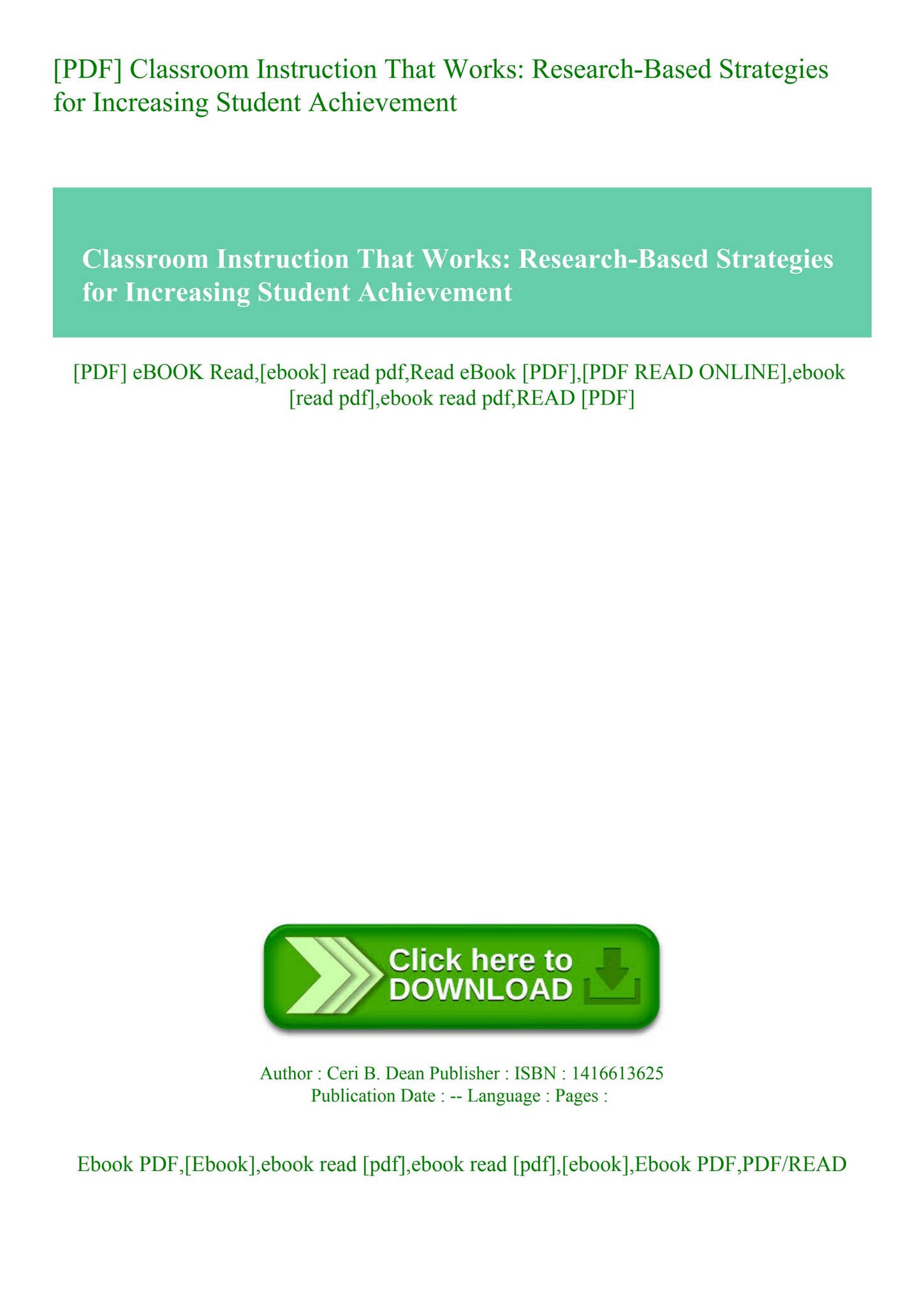 [PDF] Classroom Instruction That Works Research-Based Strategies for ...