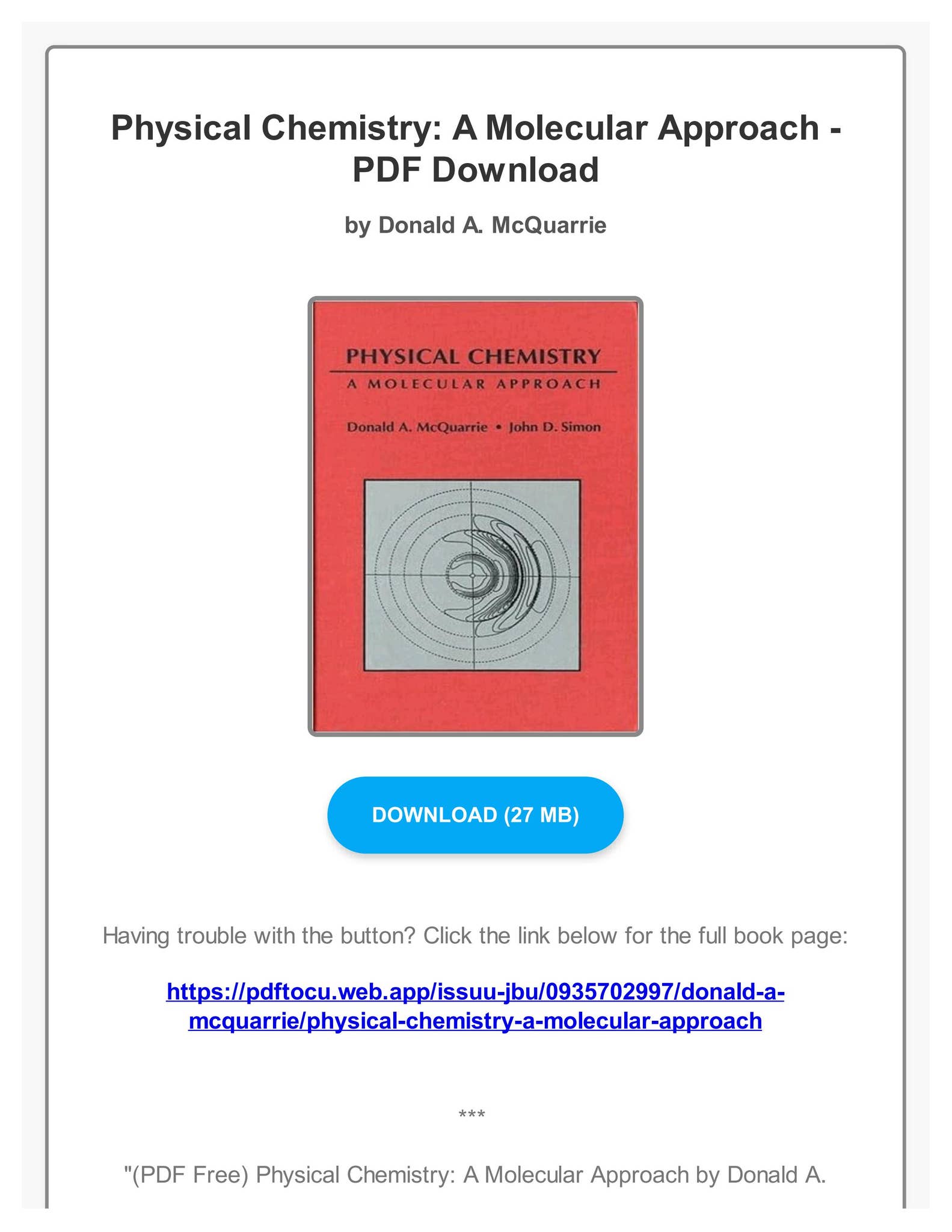 PDF Free) Physical Chemistry: A Molecular Approach by Donald