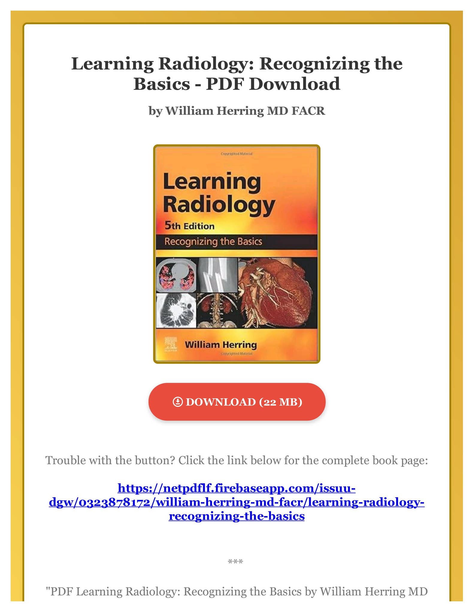 PDF Learning Radiology: Recognizing the Basics by William