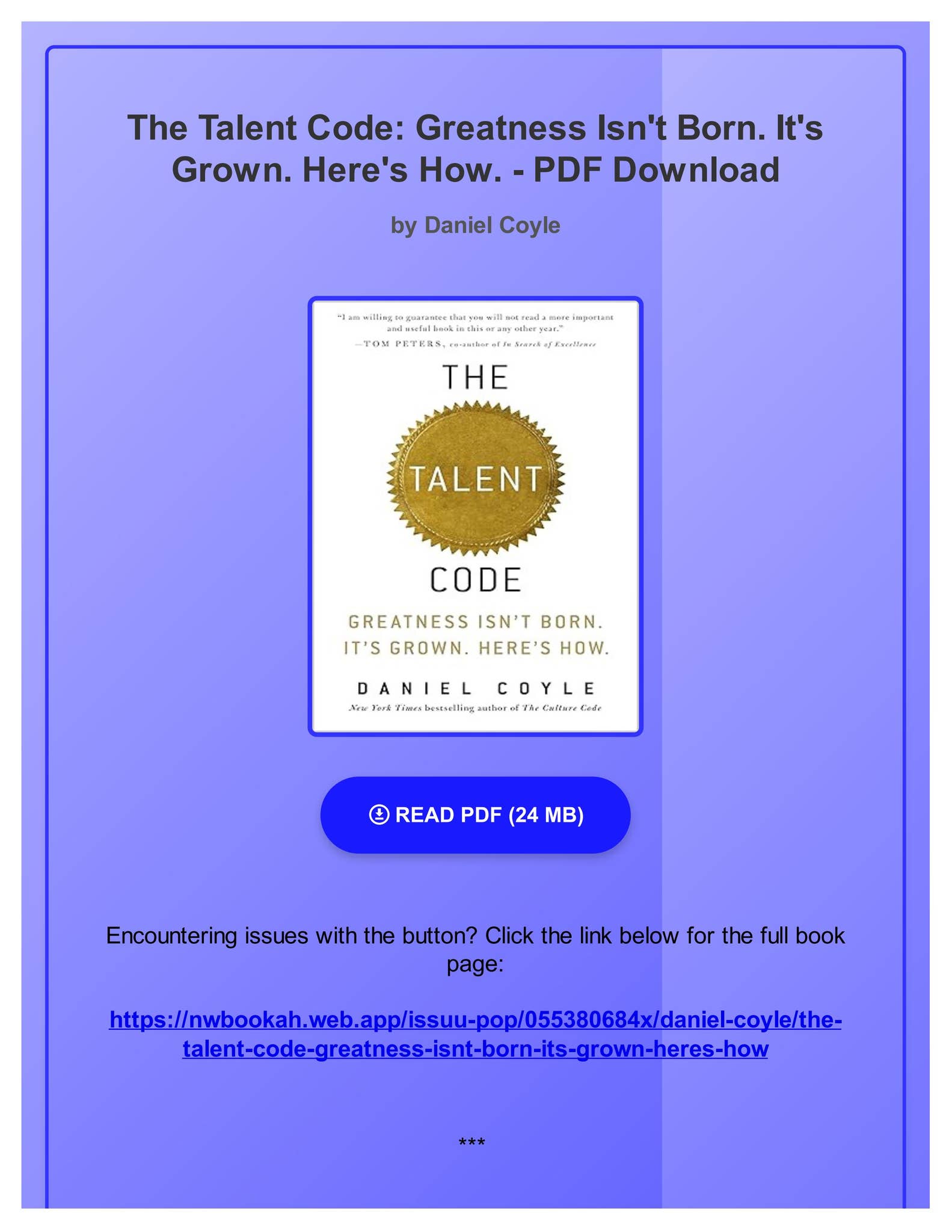 The Talent Code PDF Free The Talent Code: Greatness Isn't Born. It's Grown. Here's How ...