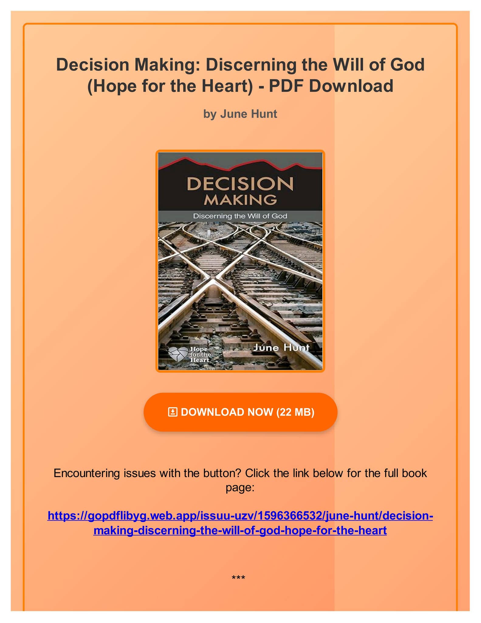 PDF Decision Making: Discerning the Will of God (Hope for the Heart) by ...