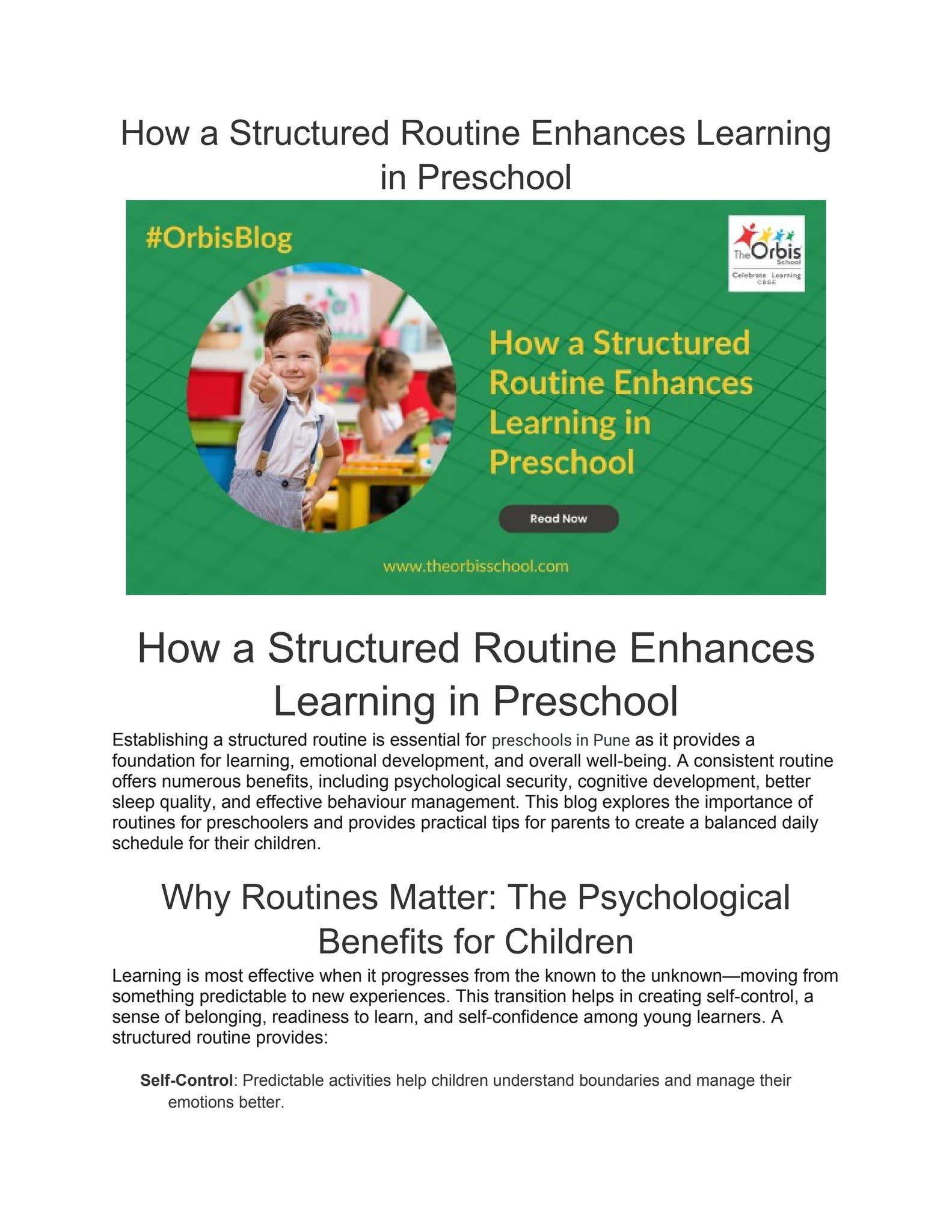 Create Structured Routine How a Structured Routine Enhances Learning in Preschool by orbischool ...