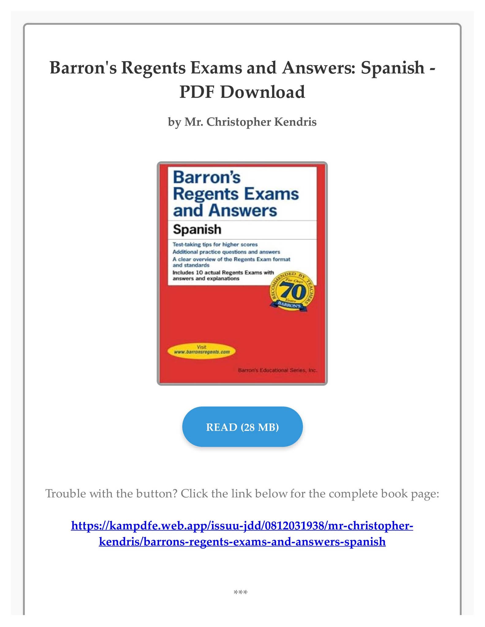 EBOOK) Barron's Regents Exams and Answers: Spanish by Mr. Christopher ...
