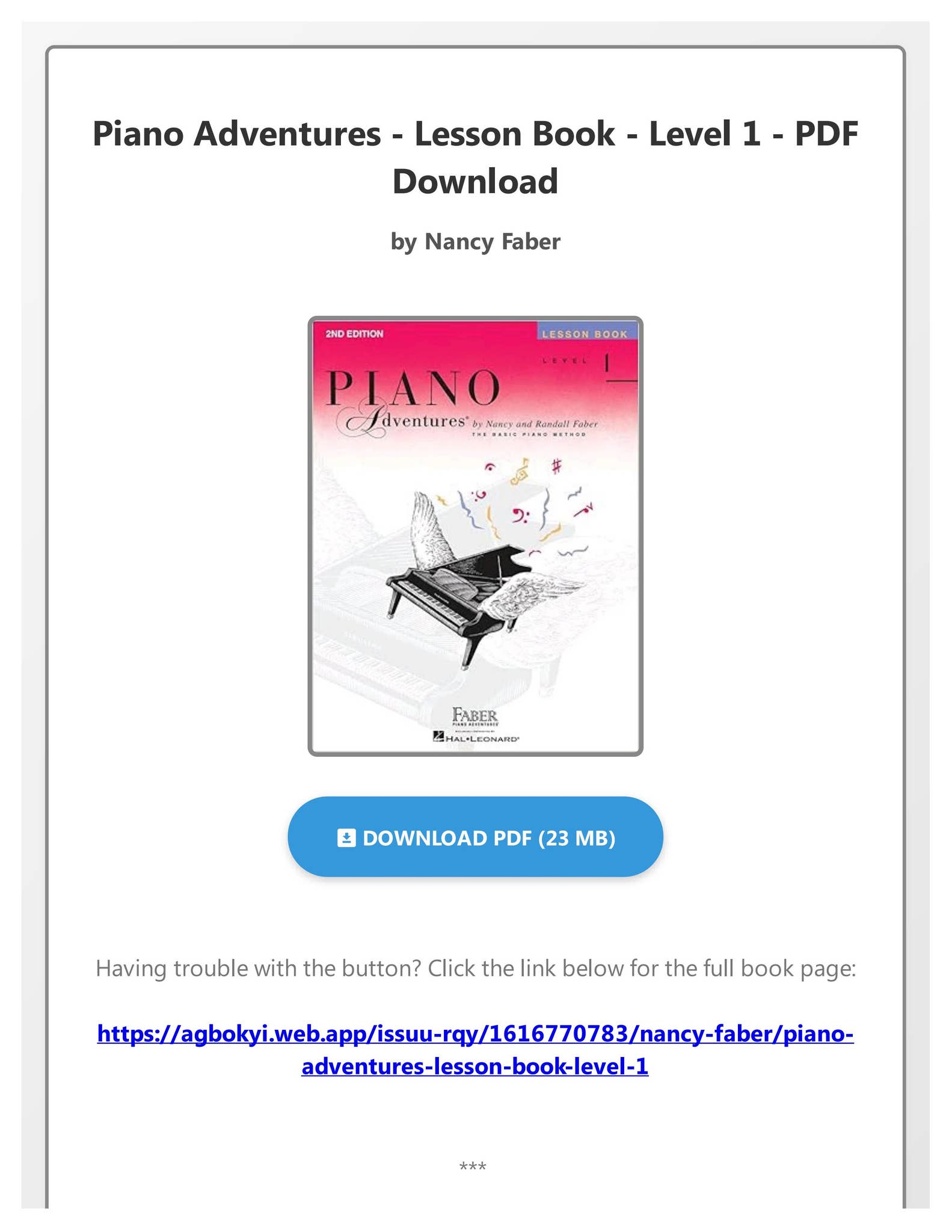 EBOOK Piano Adventures - Lesson Book - Level 1 by Nancy Faber by ...