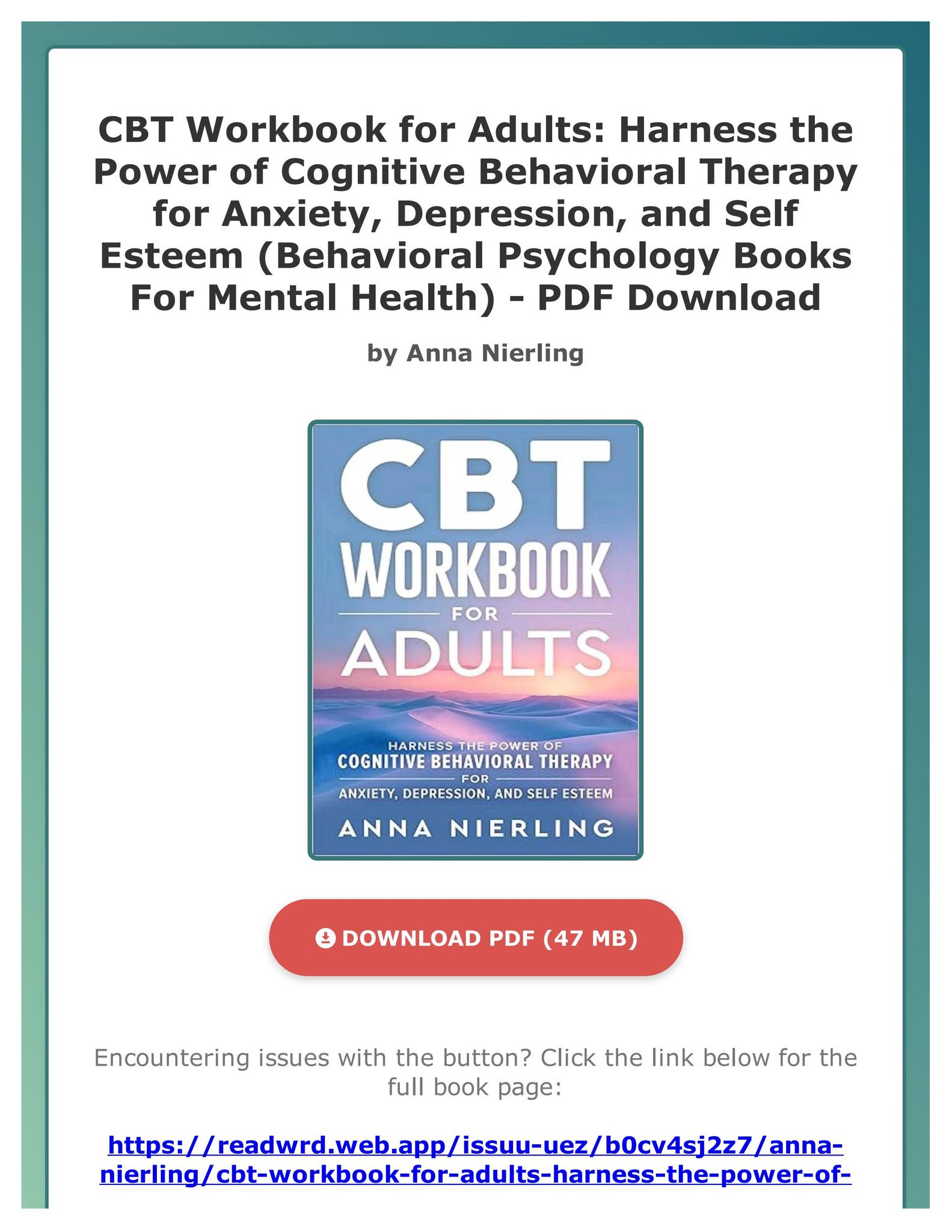 PDF EBOOK CBT Workbook for Adults: Harness the Power of Cognitive ...