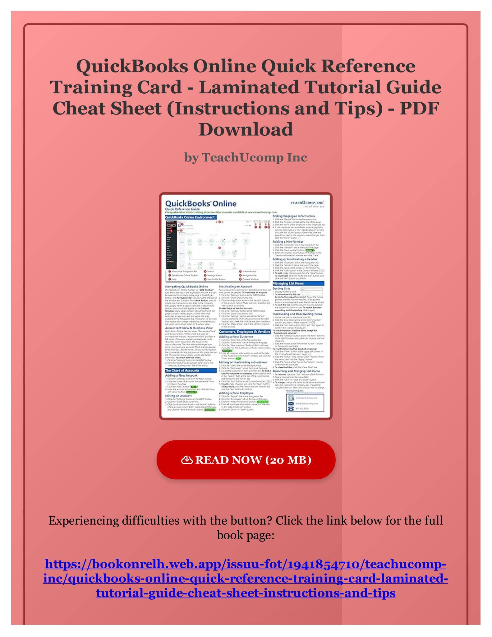 (Download) QuickBooks Online Quick Reference Training Card - Laminated ...