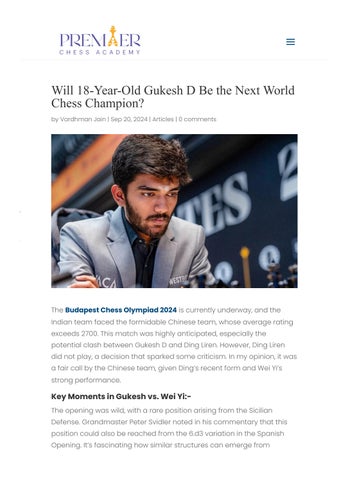 Gukesh D Be the Next World Chess Champion