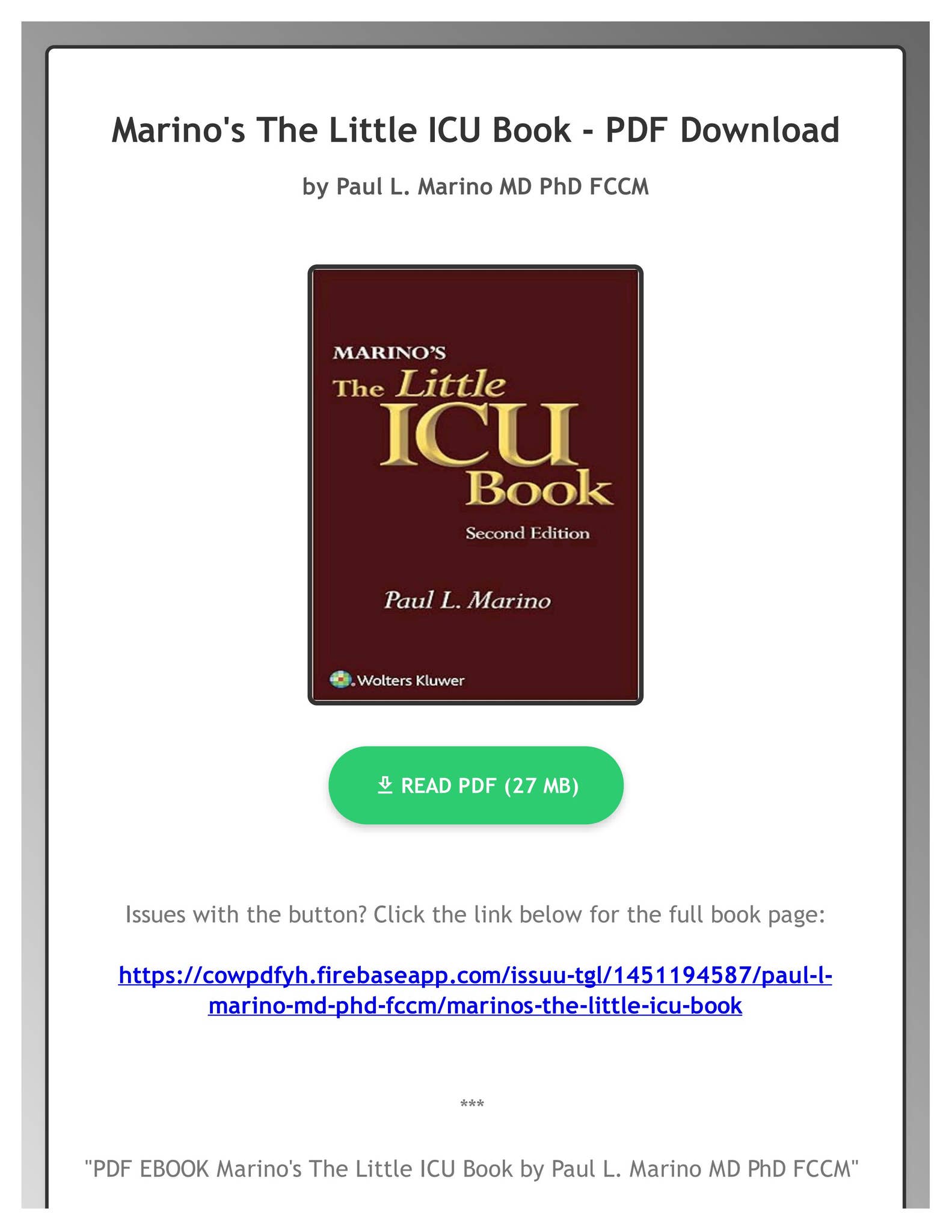 PDF EBOOK Marino's The Little ICU Book by Paul L. Marino