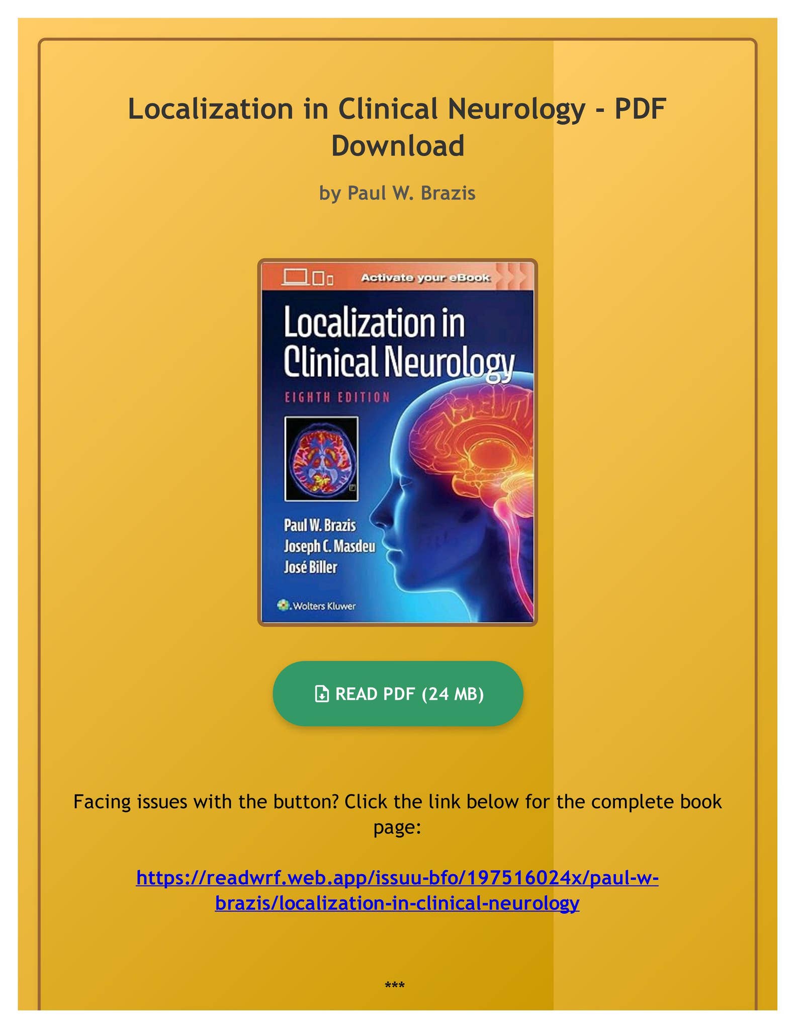 Ebook Localization in Clinical Neurology by Paul W. Brazis