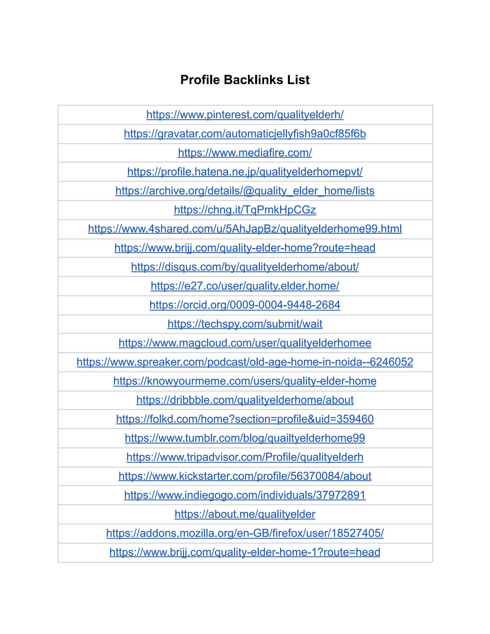 Backlink List Example Backlinks List Quality Elder Home by Quality Elder Home - Issuu