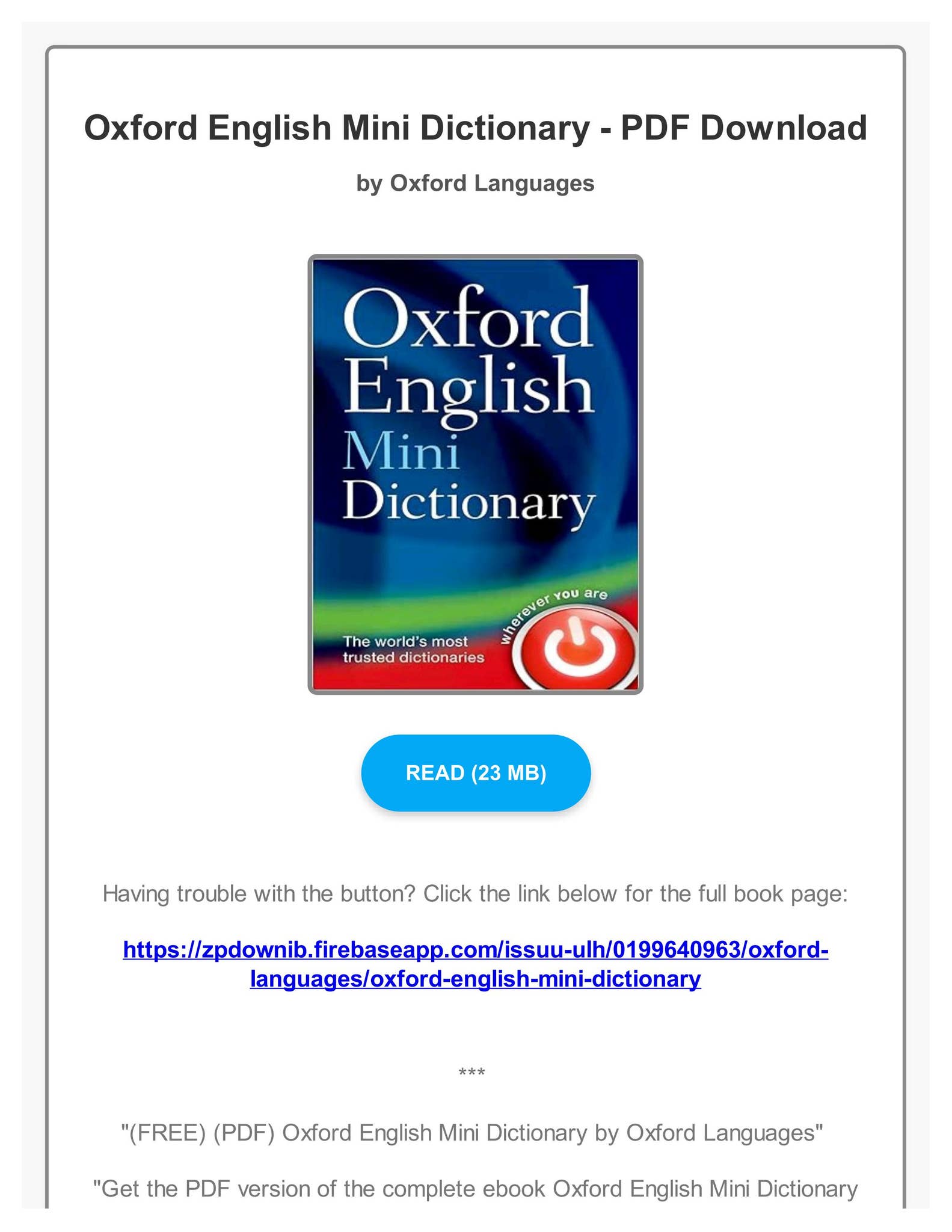 FREE) (PDF) Oxford English Mini Dictionary by Oxford