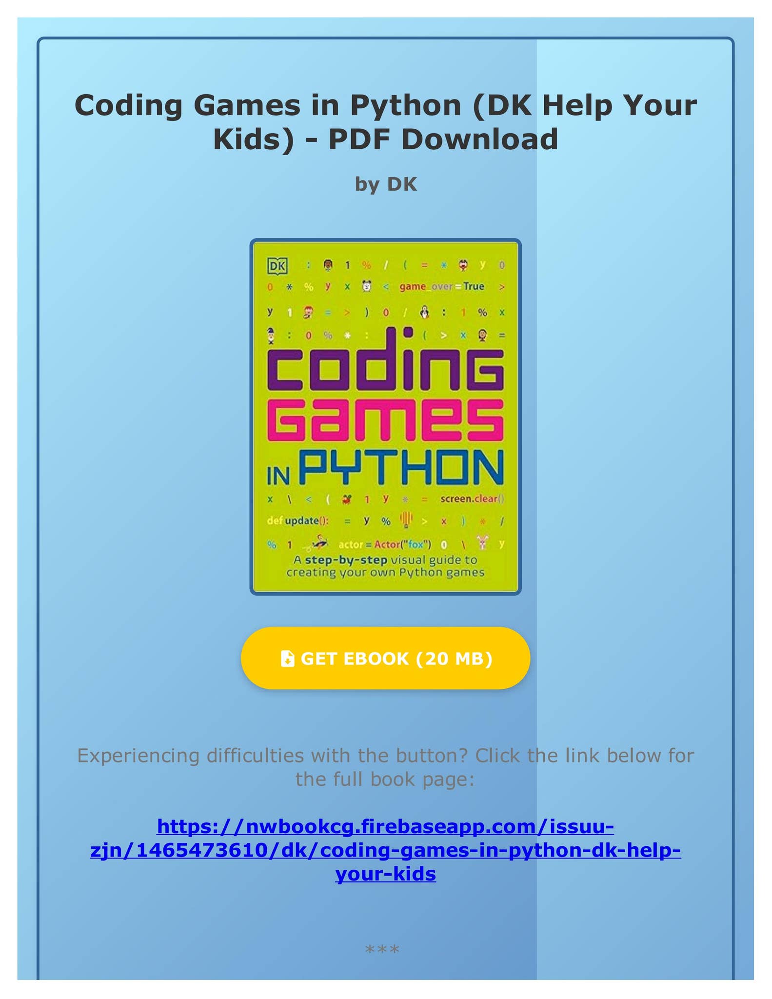 PDF Free Coding Games in Python (DK Help Your Kids) by DK by ...