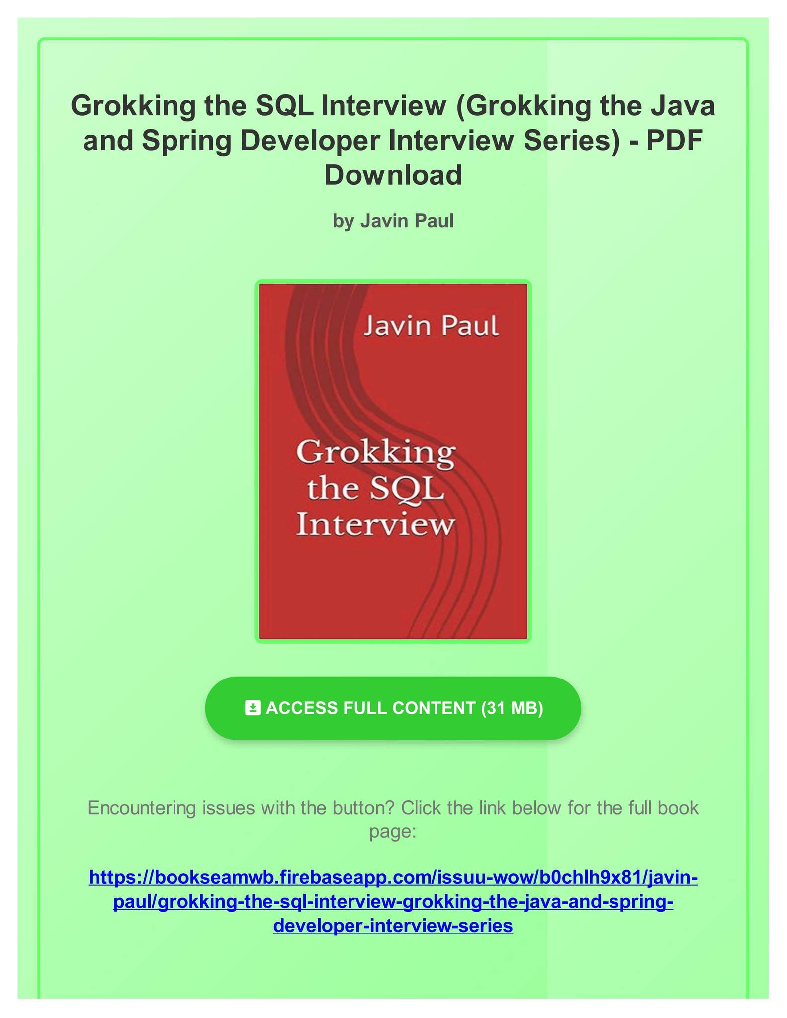 Free PDF Grokking the SQL Interview (Grokking the Java and Spring