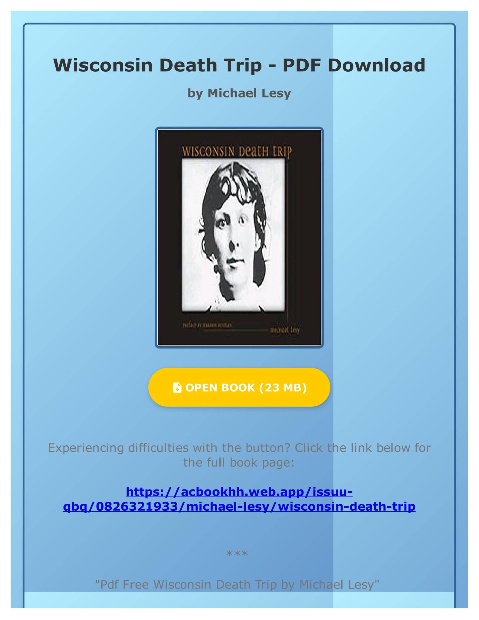 Pdf Free Wisconsin Death Trip by Michael Lesy by