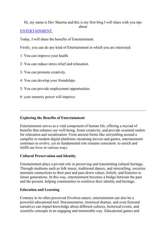  ENTERTAINMENT REMOVES PEOPLE PHYSICAL AND MENTAL STRESS.