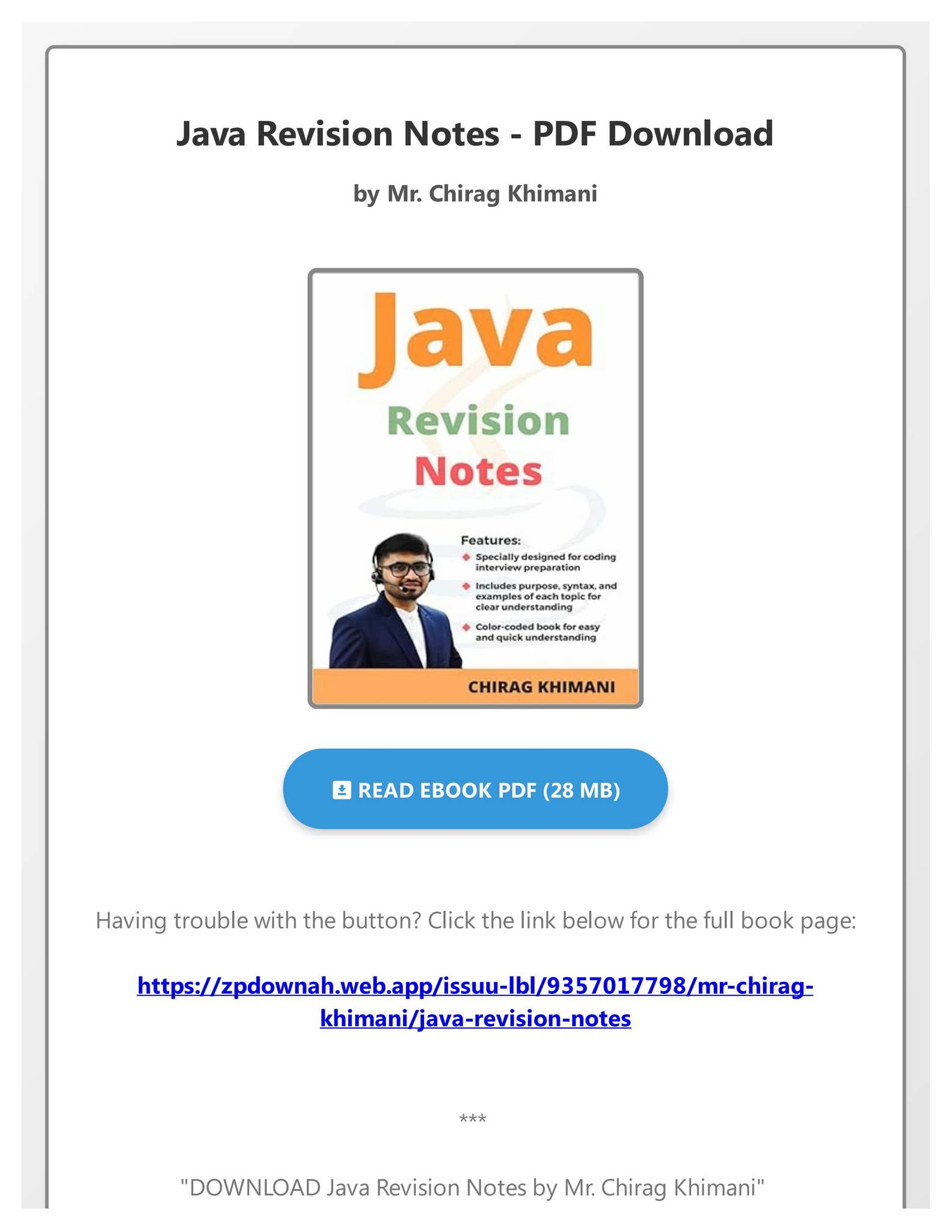DOWNLOAD Java Revision Notes by Mr. Chirag Khimani by MadalynLangoshkh ...