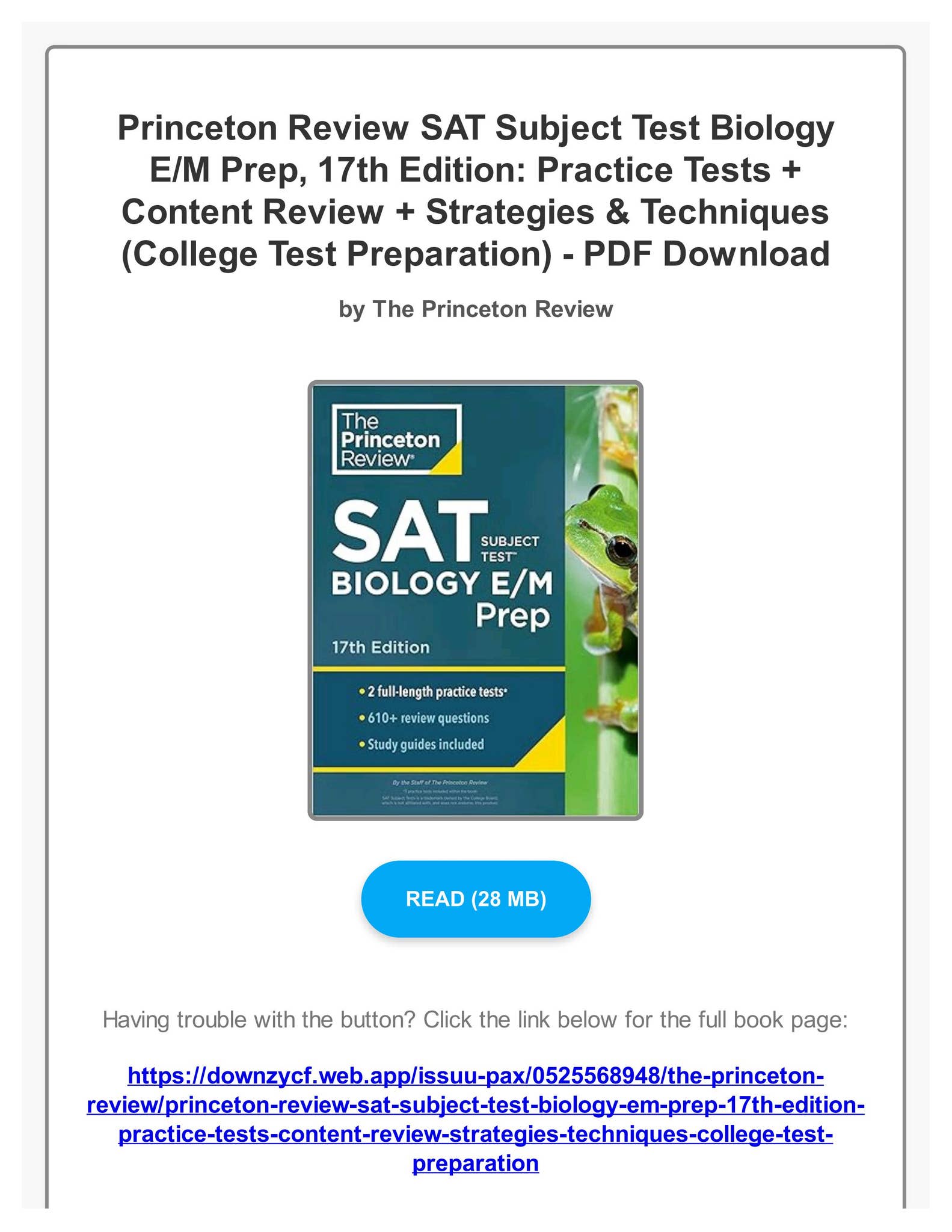 PDF PDF Princeton Review SAT Subject Test Biology E/M Prep