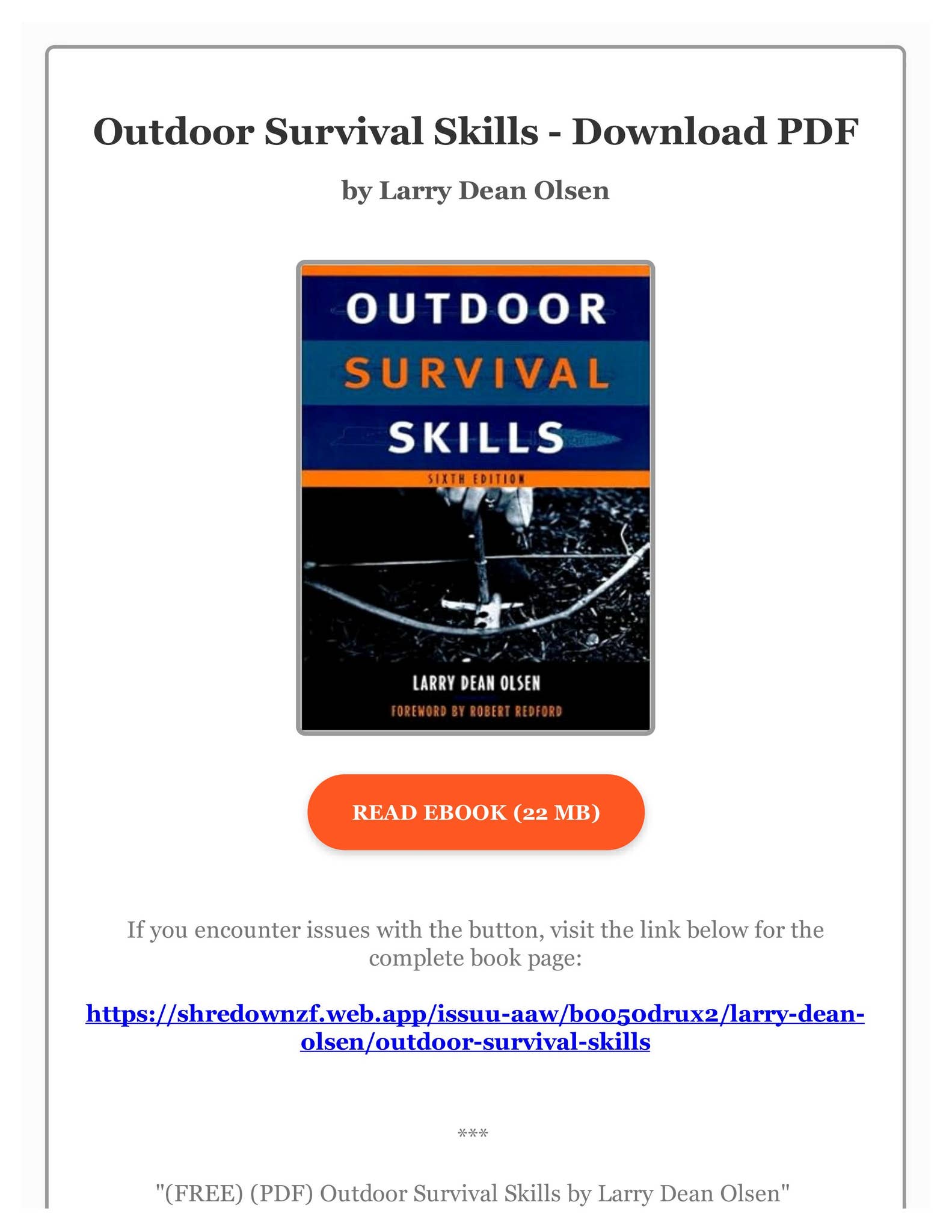 Survival.pdf (FREE) (PDF) Outdoor Survival Skills by Larry Dean Olsen by ...