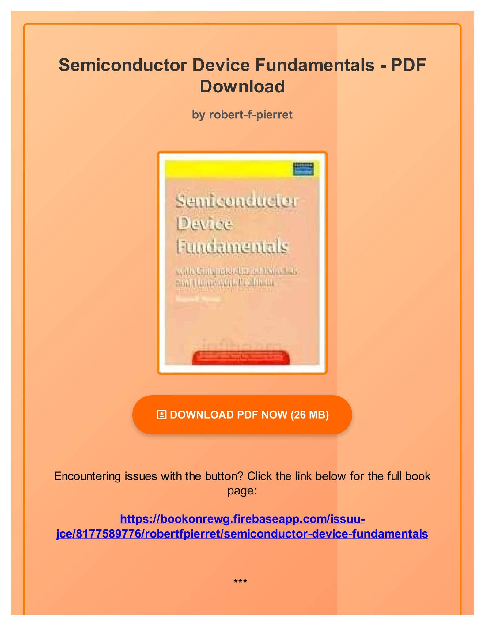 PDF Semiconductor Device Fundamentals by robert-f-pierret by