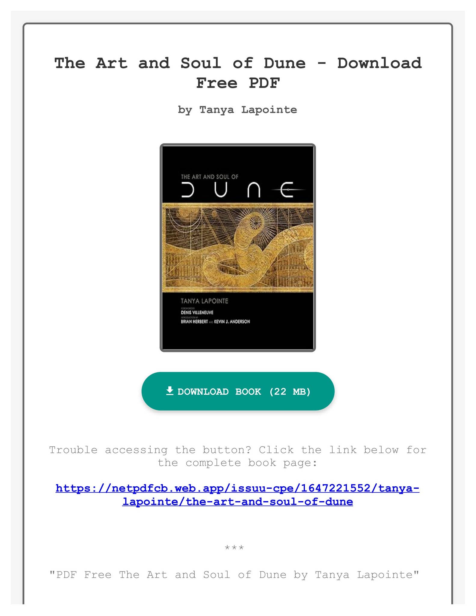 PDF Free The Art and Soul of Dune by Tanya Lapointe by