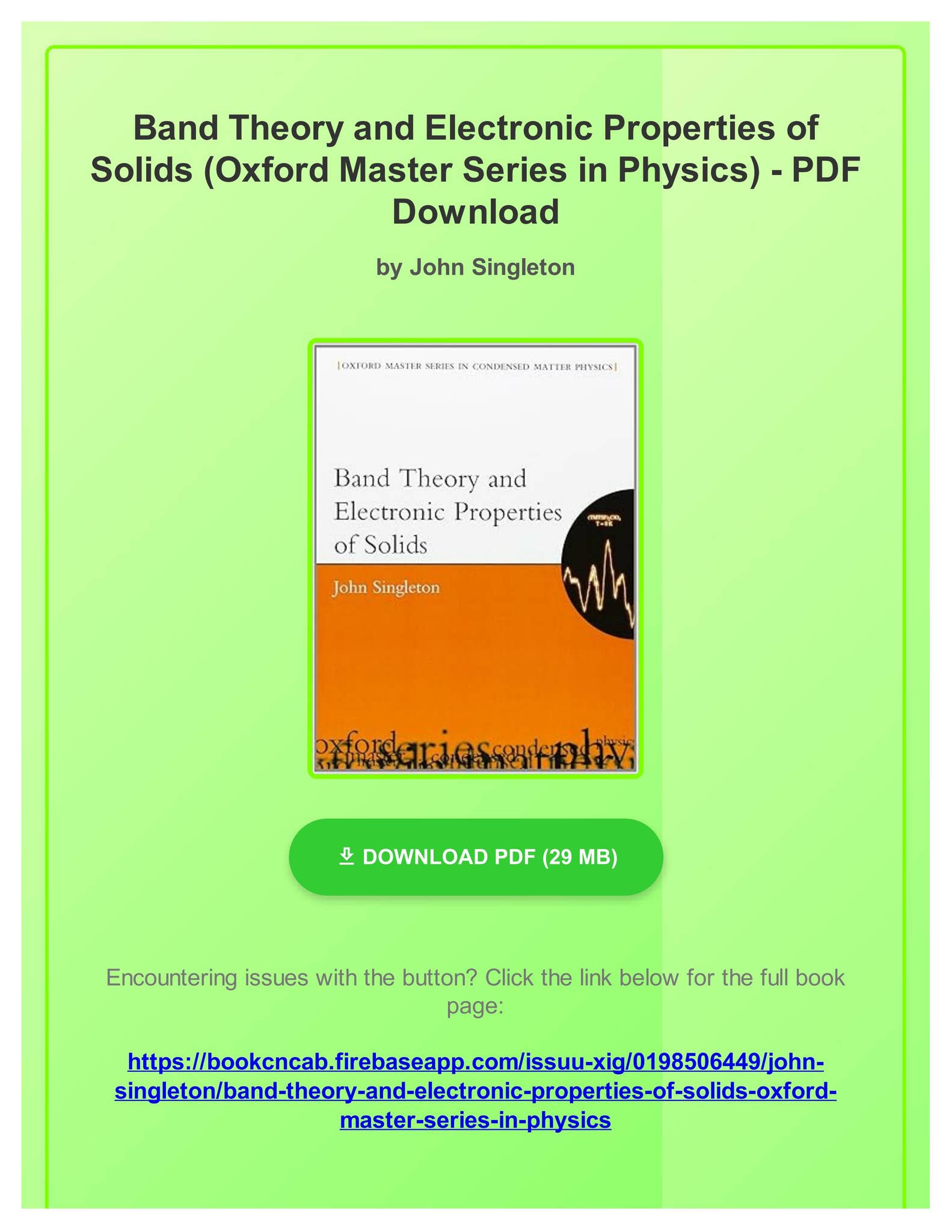 PDF EBOOK Band Theory and Electronic Properties of Solids (Oxford ...