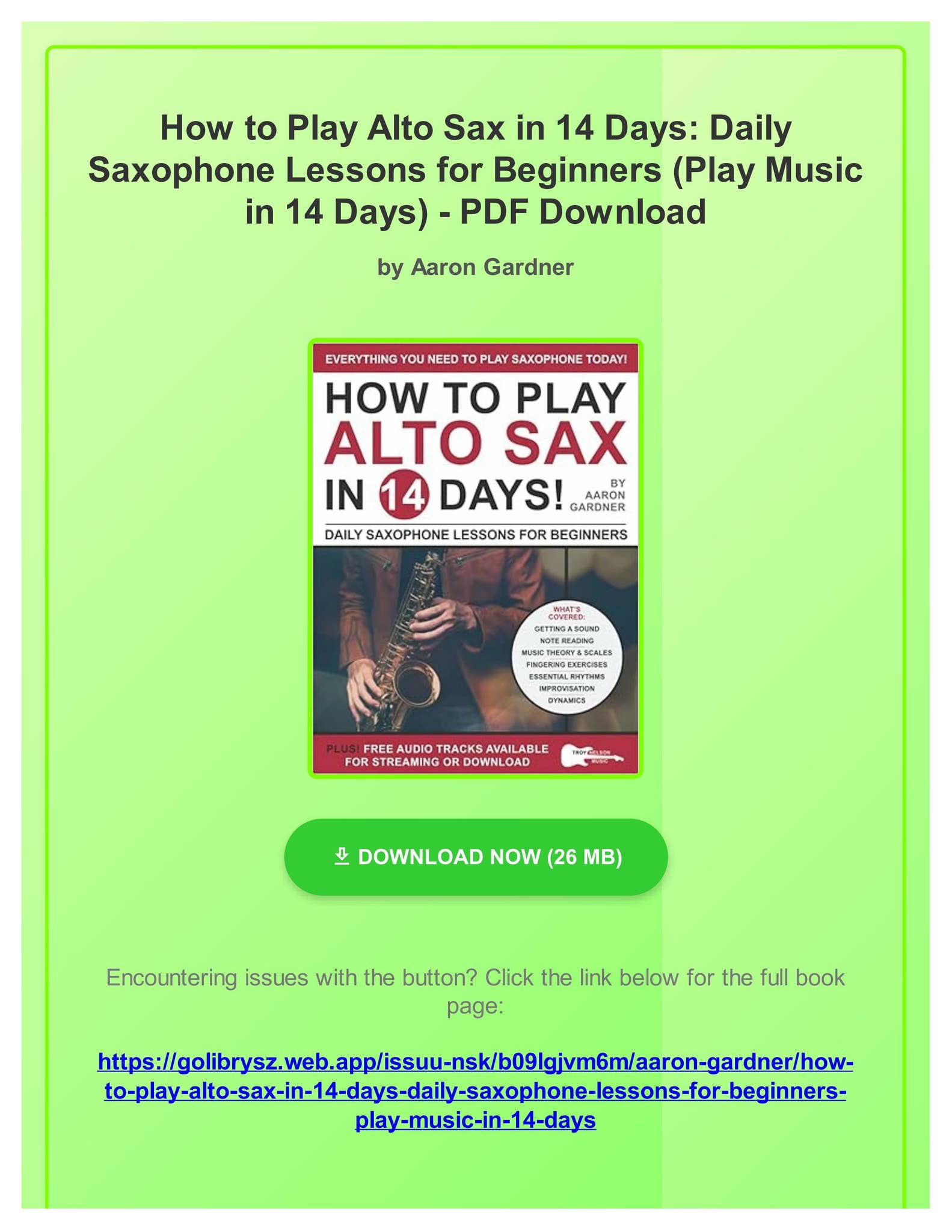 Free Pdf How to Play Alto Sax in 14 Days: Daily Saxophone Lessons for ...