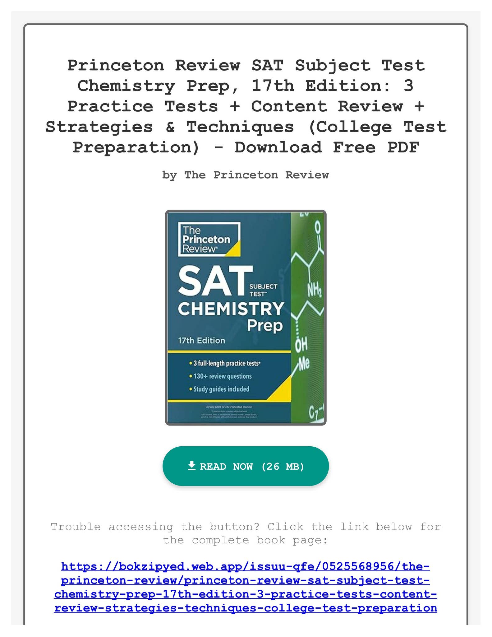 PDF Ebook) Princeton Review SAT Subject Test Chemistry Prep