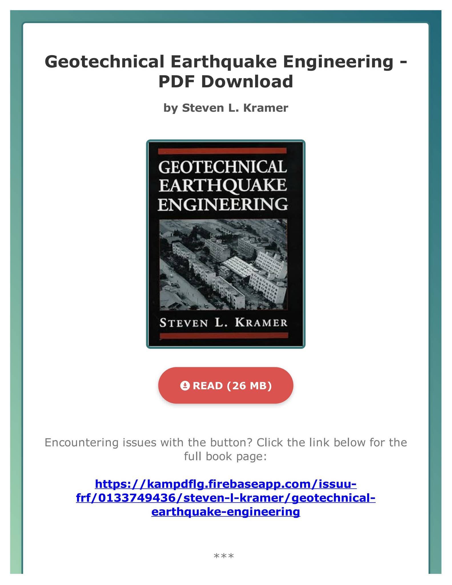 洋書 Geotechnical Earthquake Engineering Geotechnical Earthquake Engineering 1996 Edition Soft Cover