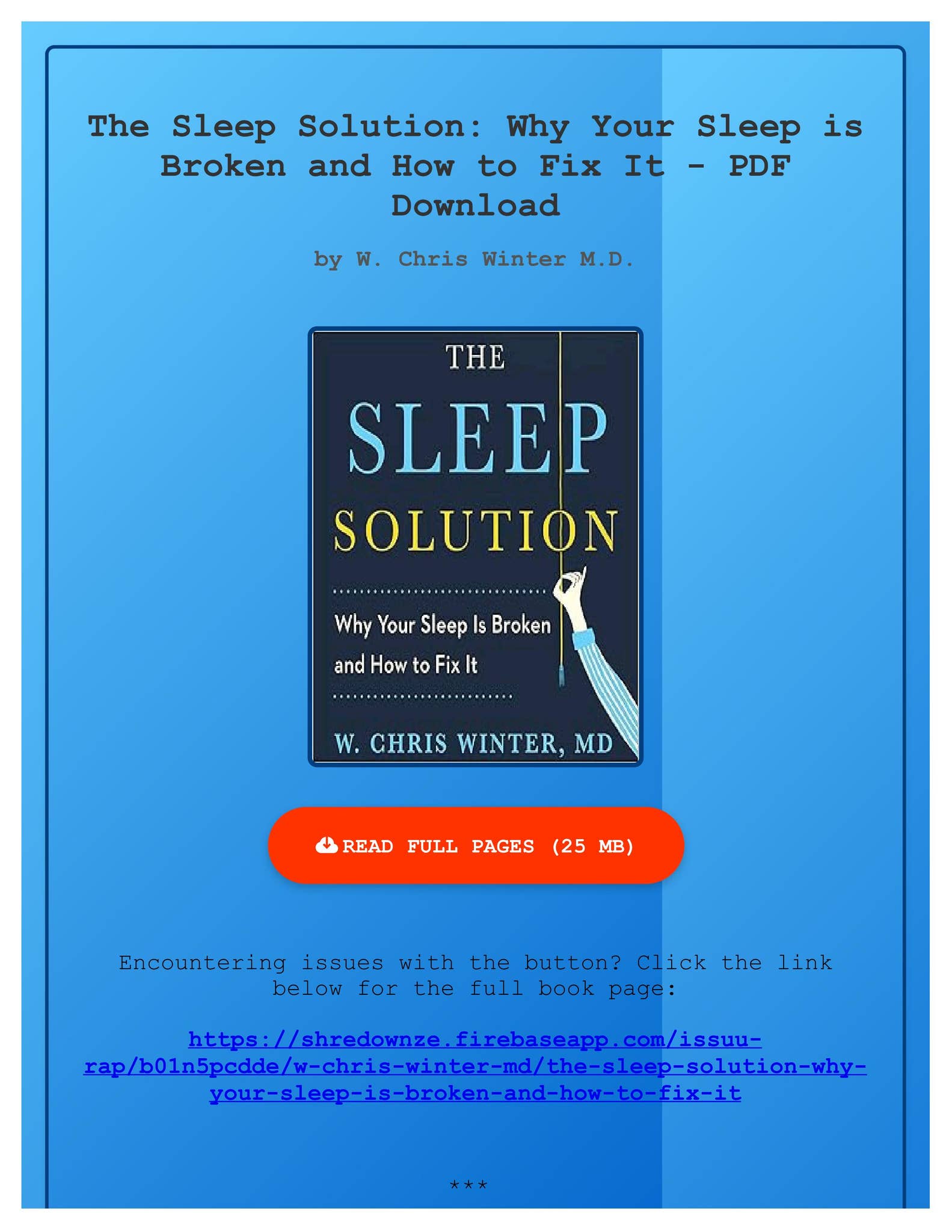 PDF EBOOK The Sleep Solution: Why Your Sleep is Broken and