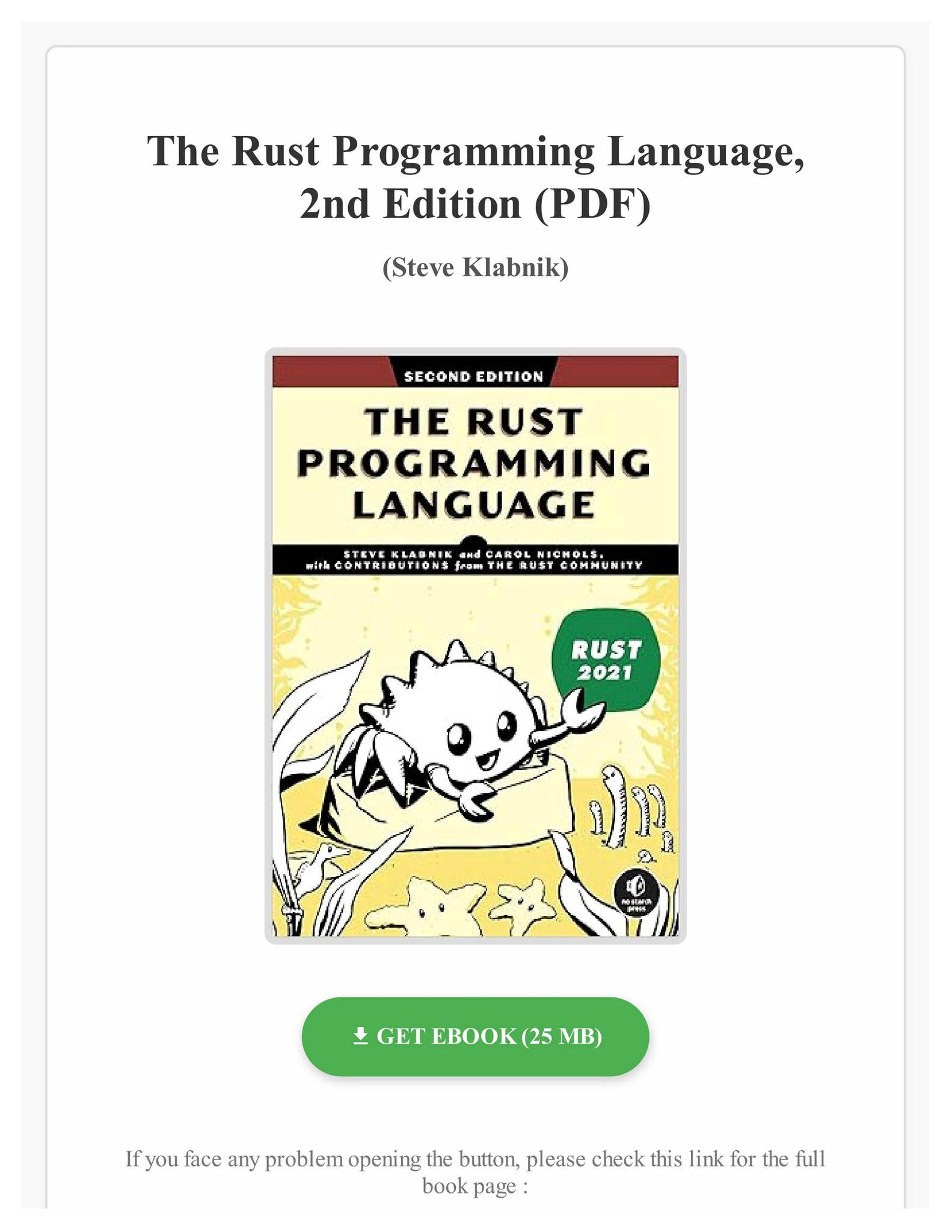 (FREE) (PDF) The Rust Programming Language, 2nd Edition by Steve ...