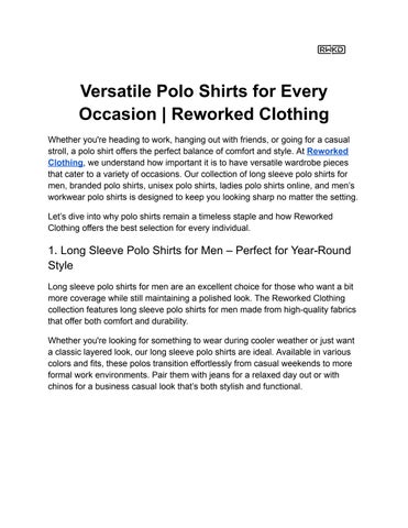 Long Sleeve Polo Shirt for Men – Stylish and Comfortable | Reworked Clothing