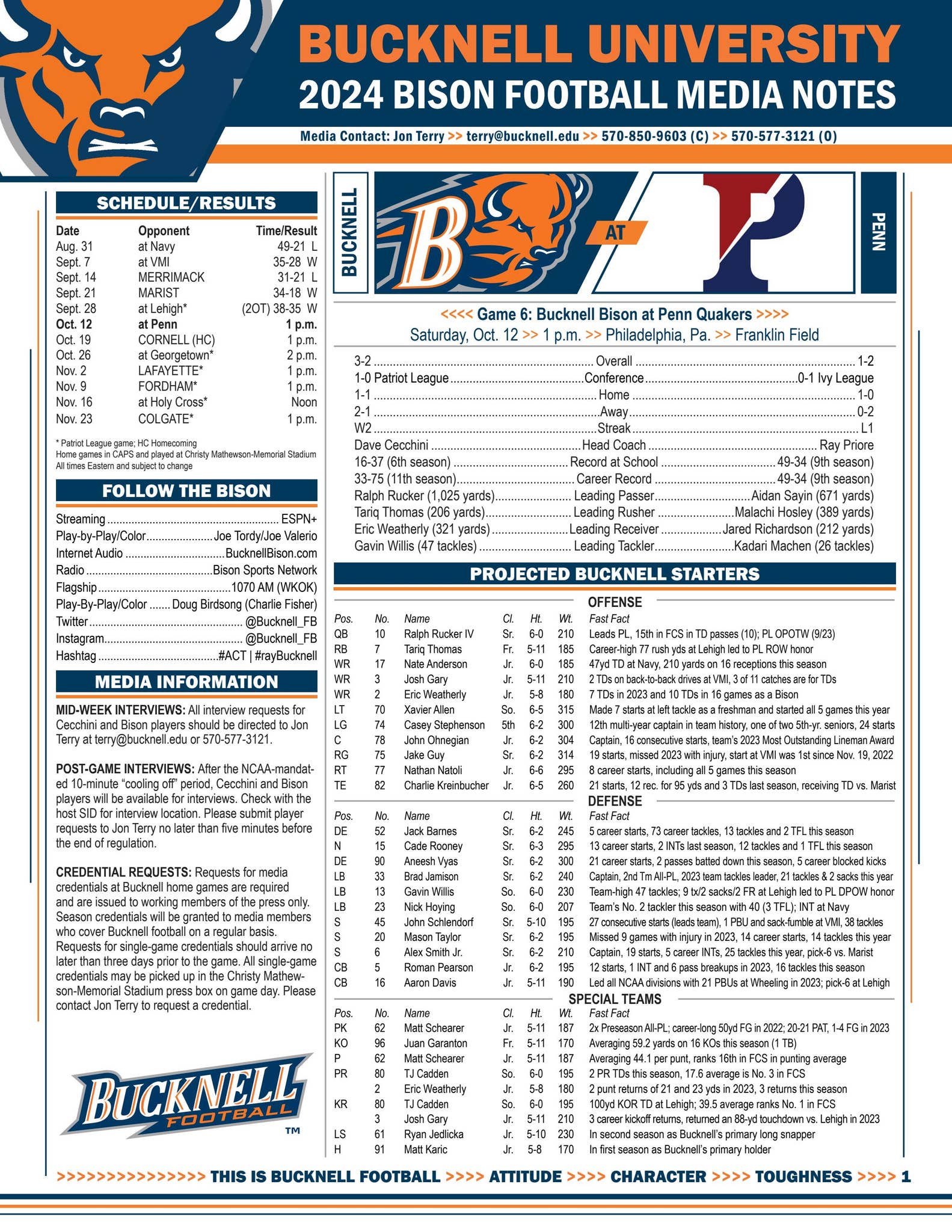 Bucknell Football Notes vs. Penn by Bucknell University - Issuu